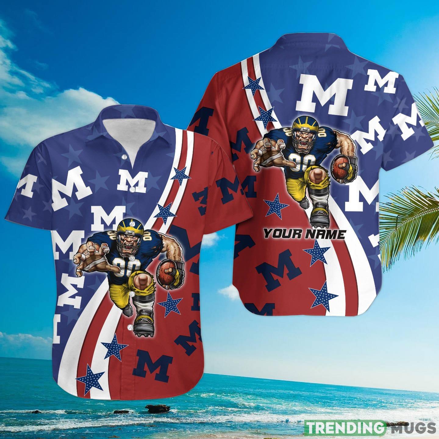 Michigan Wolverines American Flag Custom Name Hawaiian Shirt Hawaiian Shirt Michigan Wolverines American Flag Custom Name Hawaiian Shirt Hawaiian Shirt