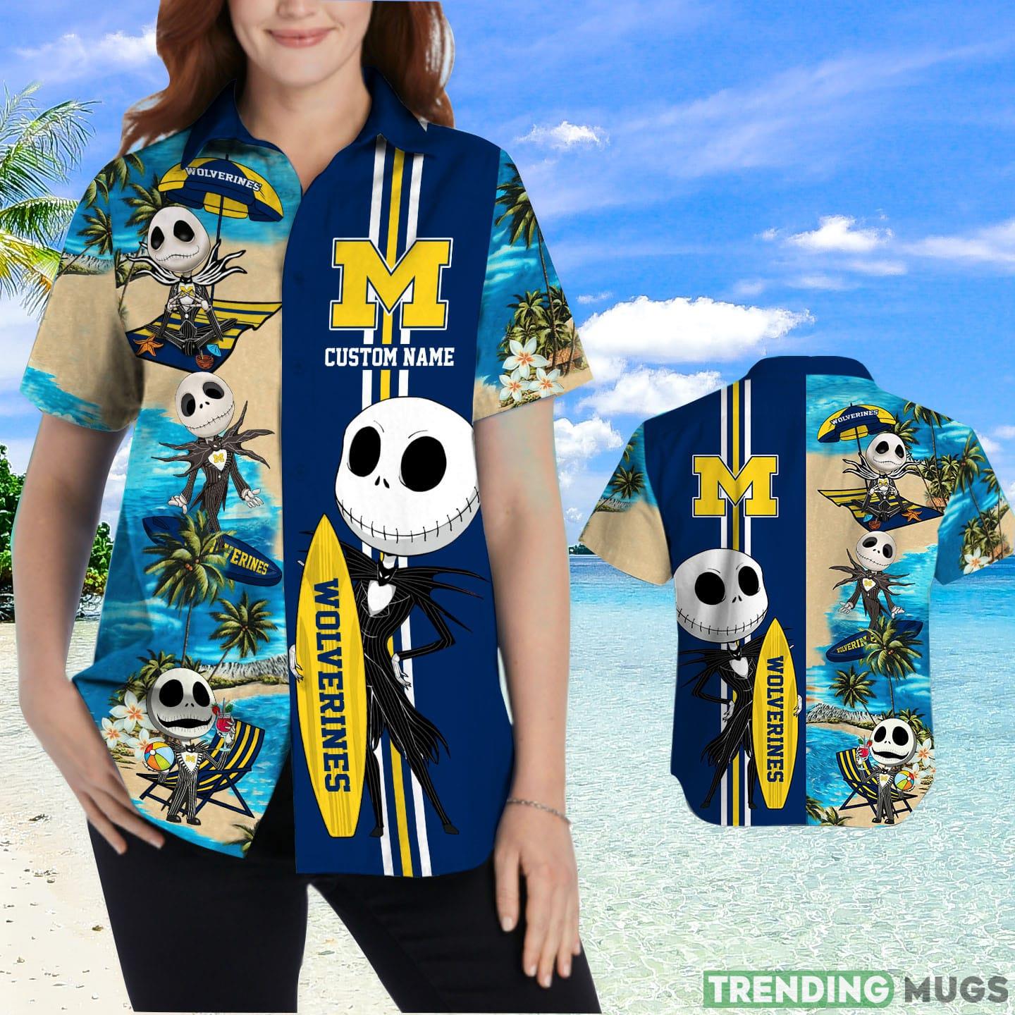 Michigan Wolverines Jack Skellington Custom Name Hawaiian Shirt Hawaiian Shirt Michigan Wolverines Jack Skellington Custom Name Hawaiian Shirt Hawaiian Shirt