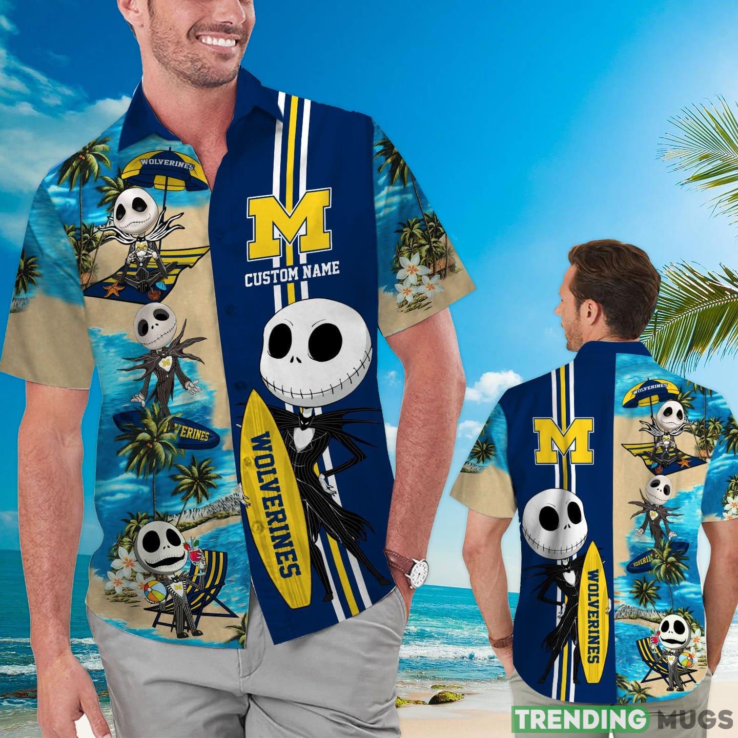 Michigan Wolverines Jack Skellington Custom Name Hawaiian Shirt Product Photo 1 Michigan Wolverines Jack Skellington Custom Name Hawaiian Shirt Product Photo 1