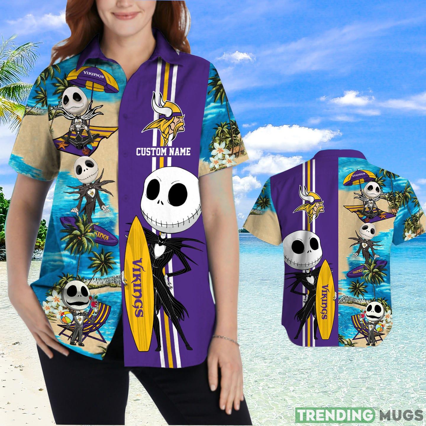 Minnesota Vikings Jack Skellington Custom Name Hawaiian Shirt Hawaiian Shirt Minnesota Vikings Jack Skellington Custom Name Hawaiian Shirt Hawaiian Shirt