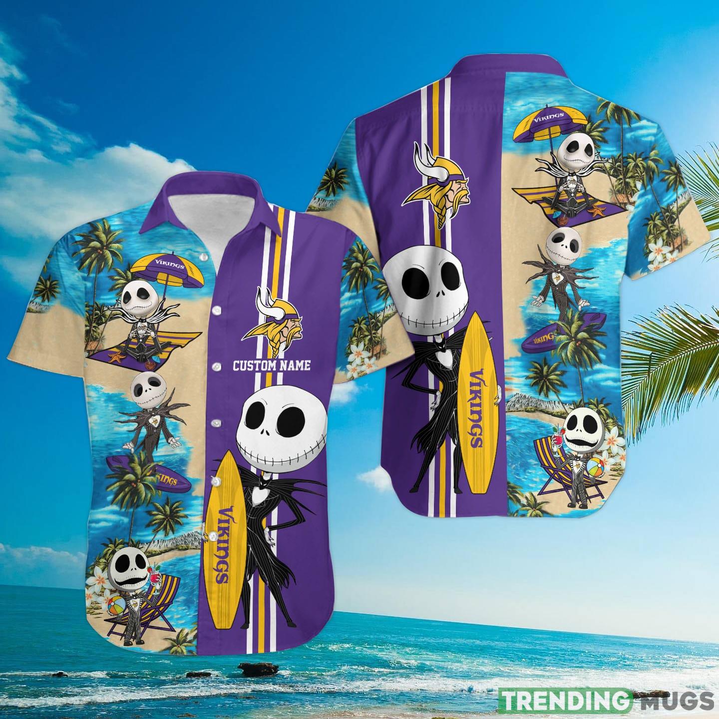 Minnesota Vikings Jack Skellington Custom Name Hawaiian Shirt Hawaiian Shirt Minnesota Vikings Jack Skellington Custom Name Hawaiian Shirt Hawaiian Shirt