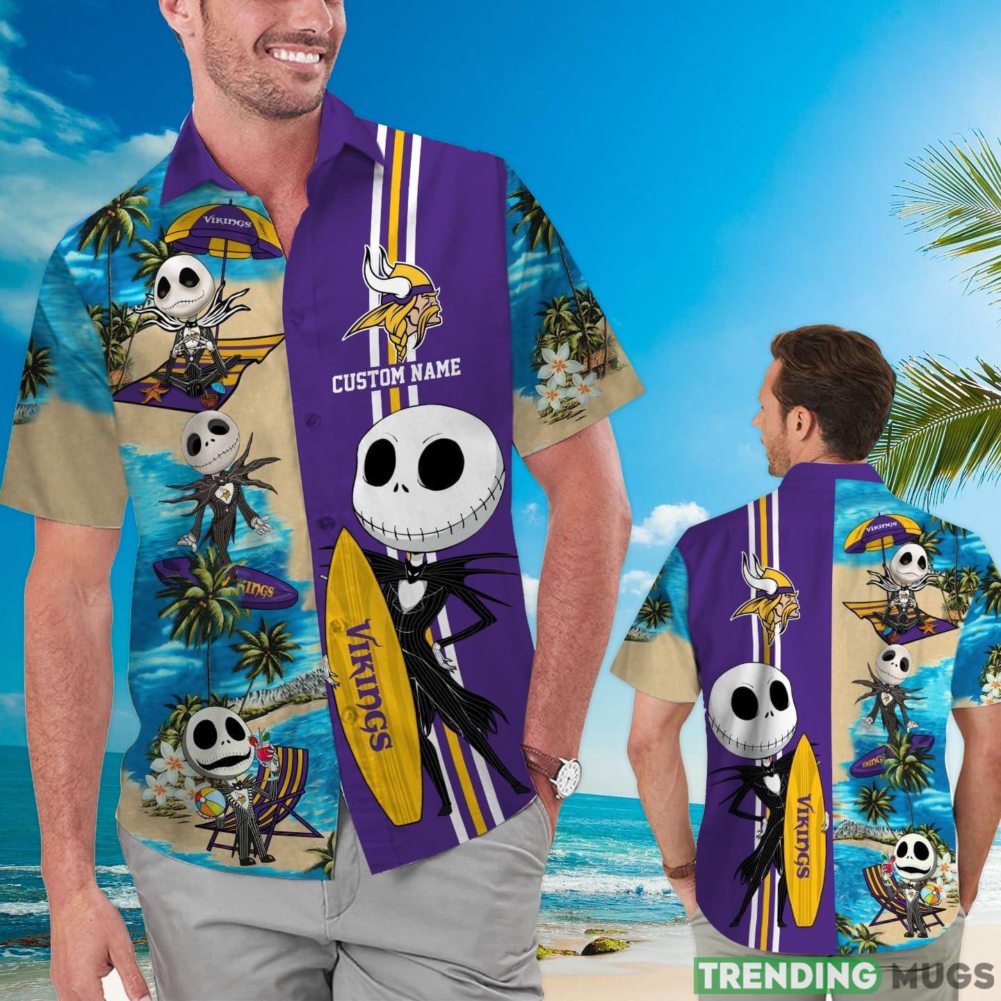 Minnesota Vikings Jack Skellington Custom Name Hawaiian Shirt Product Photo 1 Minnesota Vikings Jack Skellington Custom Name Hawaiian Shirt Product Photo 1