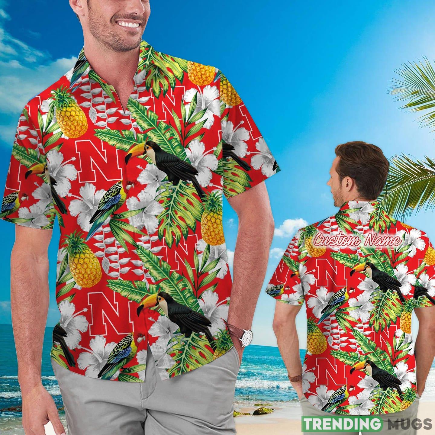 Nebraska Cornhuskers Custom Name Parrot Floral Tropical Hawaiian Shirt Product Photo 1 Nebraska Cornhuskers Custom Name Parrot Floral Tropical Hawaiian Shirt Product Photo 1