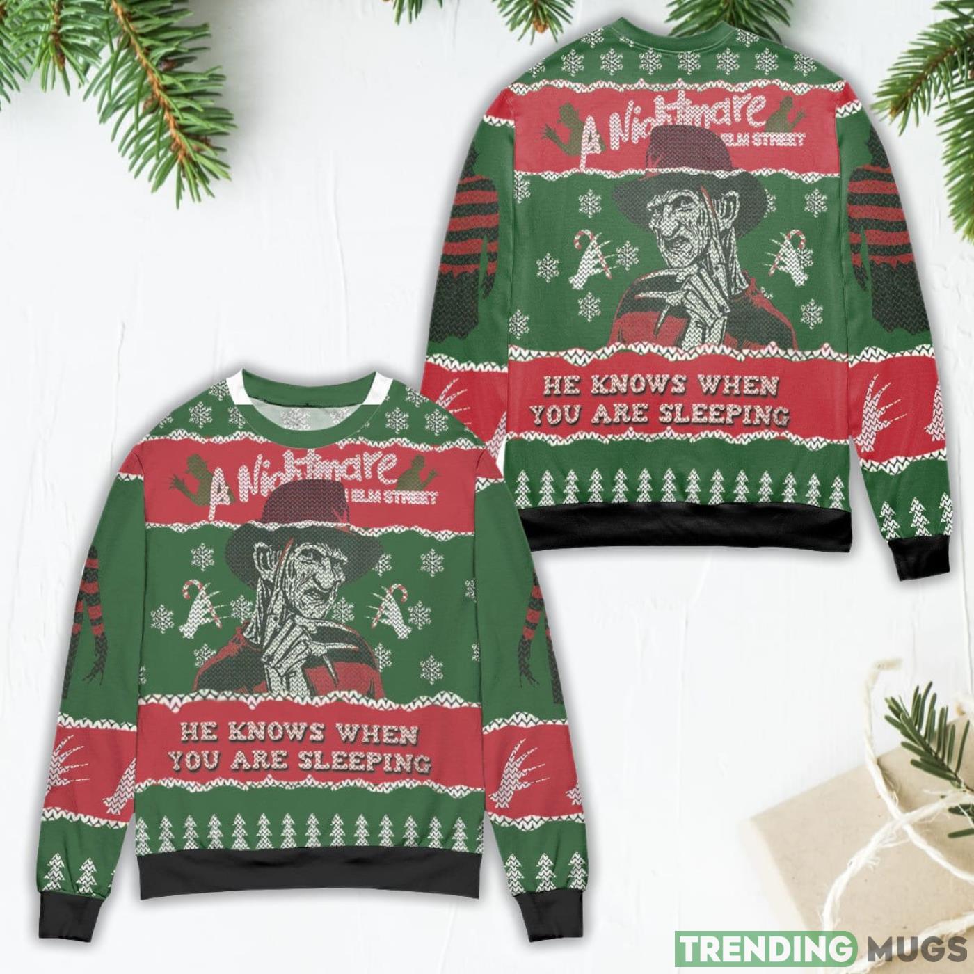 Nightmare On Elm Street He Knows Ugly Christmas Sweater Product Photo 1 Nightmare On Elm Street He Knows Ugly Christmas Sweater Product Photo 1