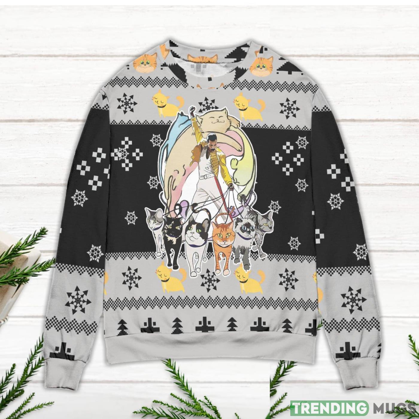 Queens Freddie Mercury & Cats Ugly Christmas Sweater Sweater Queens Freddie Mercury & Cats Ugly Christmas Sweater Sweater