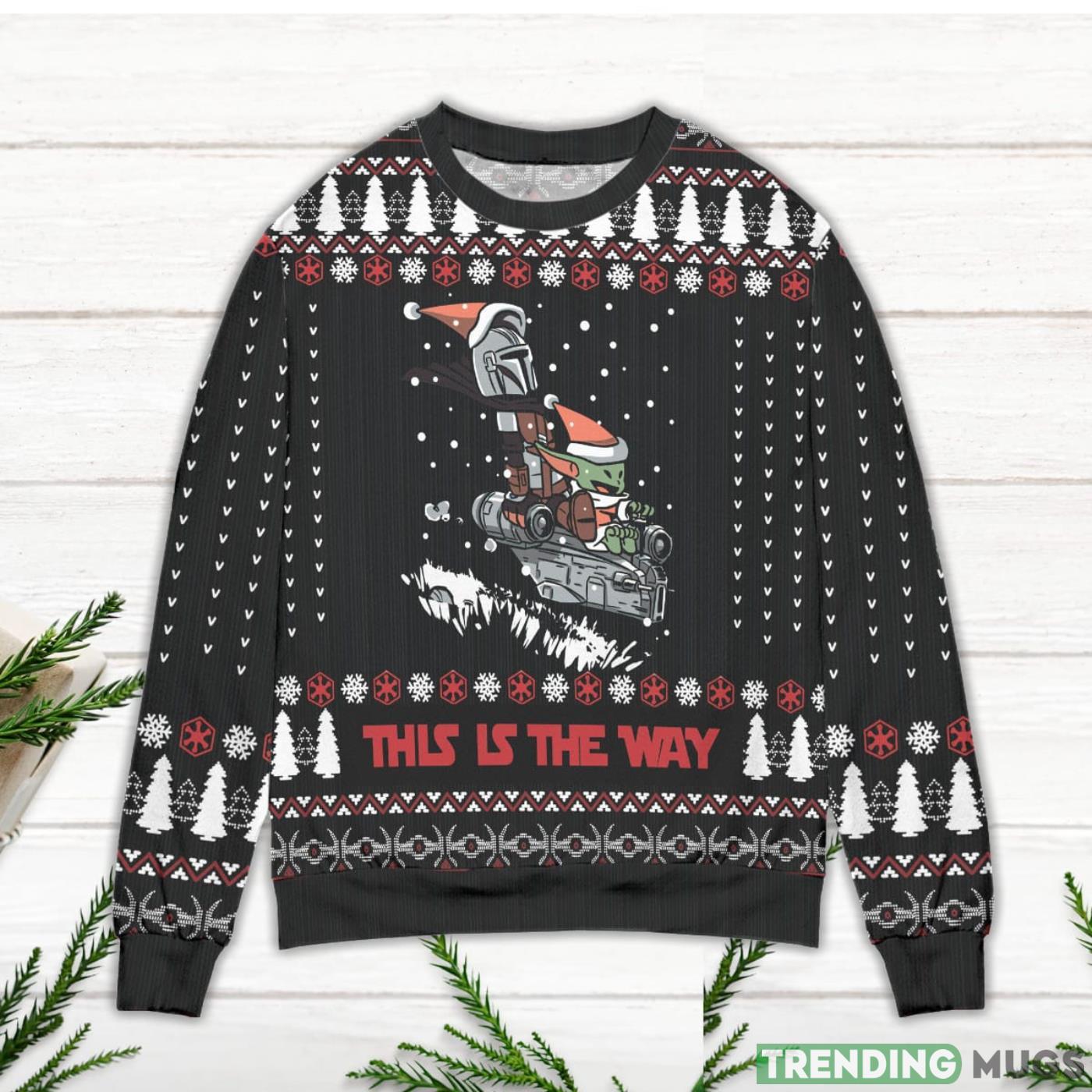 Star Wars Boba Fett & Baby Yoda This Is The Way Pine Tree Pattern Ugly Christmas Sweater Sweater Star Wars Boba Fett & Baby Yoda This Is The Way Pine Tree Pattern Ugly Christmas Sweater Sweater