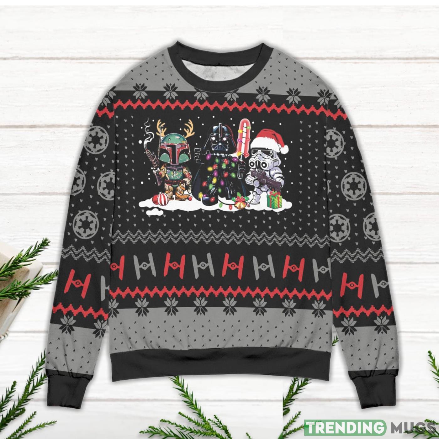 Star Wars Darth Vader Stormtrooper & Boba Fett Xmas Pattern Ugly Christmas Sweater Sweater Star Wars Darth Vader Stormtrooper & Boba Fett Xmas Pattern Ugly Christmas Sweater Sweater