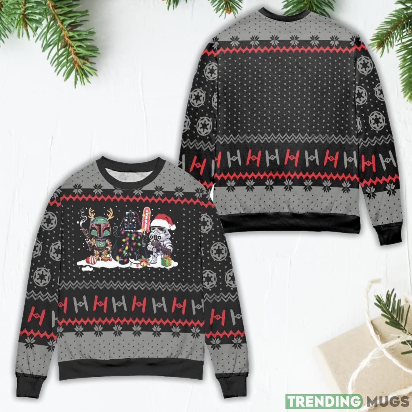Star Wars Darth Vader Stormtrooper & Boba Fett Xmas Pattern Ugly Christmas Sweater Product Photo 1 Star Wars Darth Vader Stormtrooper & Boba Fett Xmas Pattern Ugly Christmas Sweater Product Photo 1