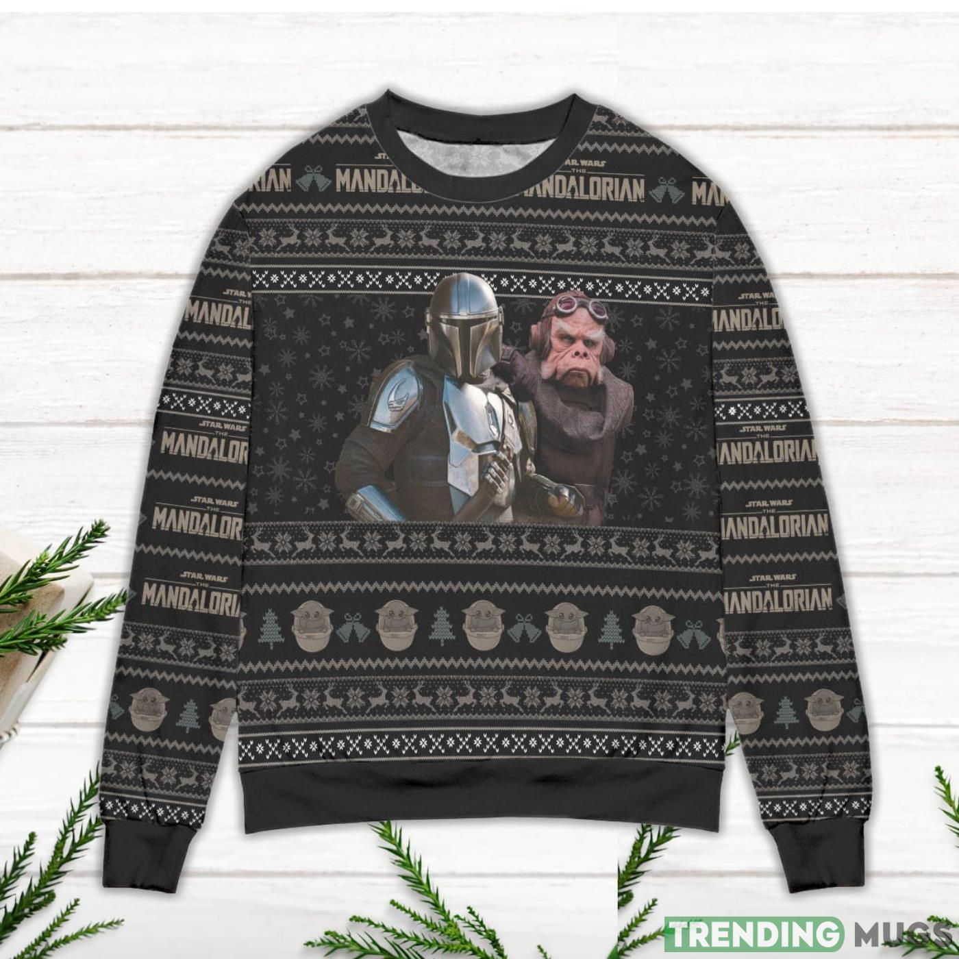 Star Wars Mandalorian & Baby Yoda Snowflake Pattern Ugly Christmas Sweater Sweater Star Wars Mandalorian & Baby Yoda Snowflake Pattern Ugly Christmas Sweater Sweater