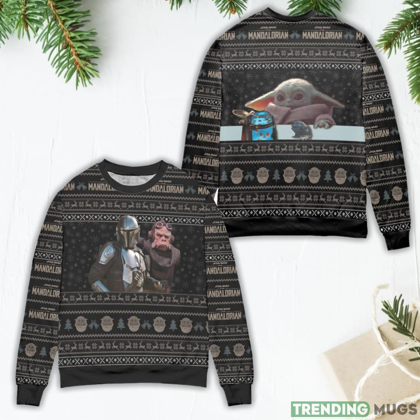 Star Wars Mandalorian & Baby Yoda Snowflake Pattern Ugly Christmas Sweater Product Photo 1 Star Wars Mandalorian & Baby Yoda Snowflake Pattern Ugly Christmas Sweater Product Photo 1