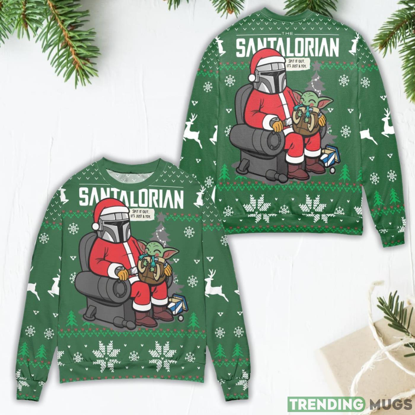 Star Wars Santalorian & Baby Yoda Snowflake Ugly Christmas Sweater Product Photo 1 Star Wars Santalorian & Baby Yoda Snowflake Ugly Christmas Sweater Product Photo 1