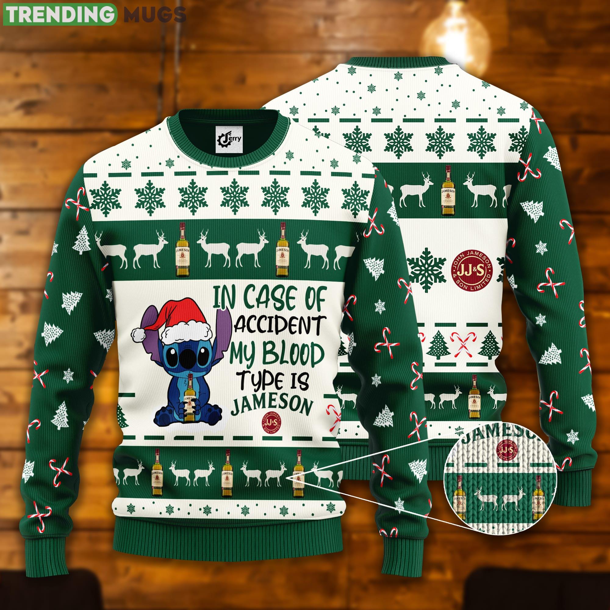 Stitch In Case Of Accident My Blood Type Is Jameson Ugly Christmas Sweater Product Photo 1 Stitch In Case Of Accident My Blood Type Is Jameson Ugly Christmas Sweater Product Photo 1