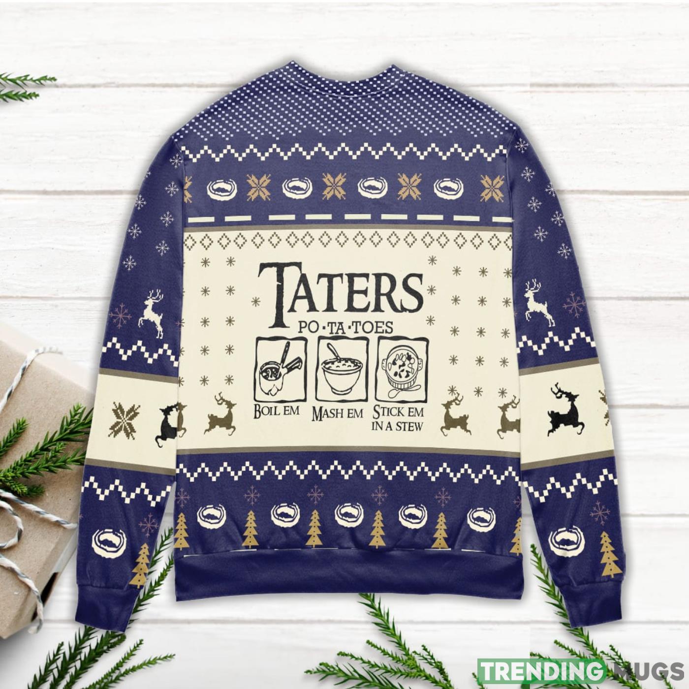 Taters Potatoes Recipe Pine Tree & Reindeer Pattern Ugly Christmas Sweater Sweater Taters Potatoes Recipe Pine Tree & Reindeer Pattern Ugly Christmas Sweater Sweater