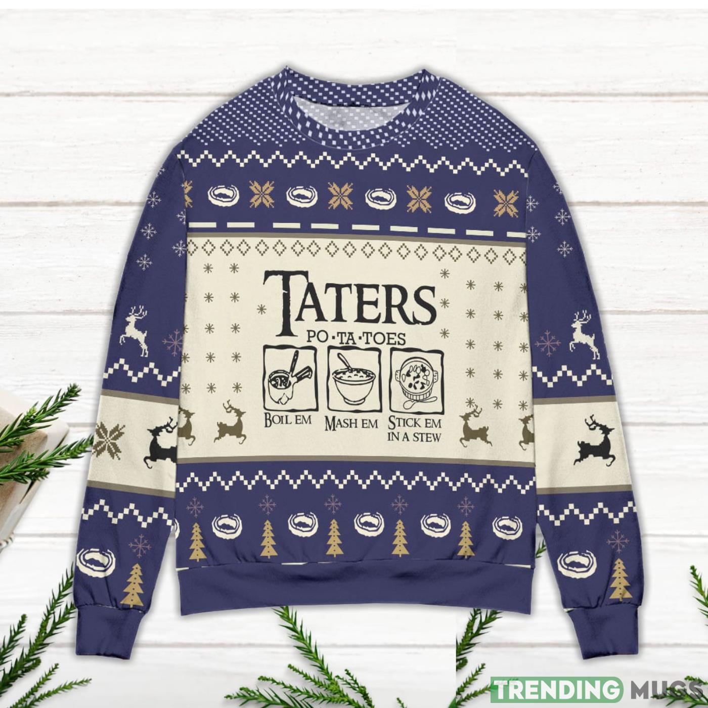 Taters Potatoes Recipe Pine Tree & Reindeer Pattern Ugly Christmas Sweater Sweater Taters Potatoes Recipe Pine Tree & Reindeer Pattern Ugly Christmas Sweater Sweater