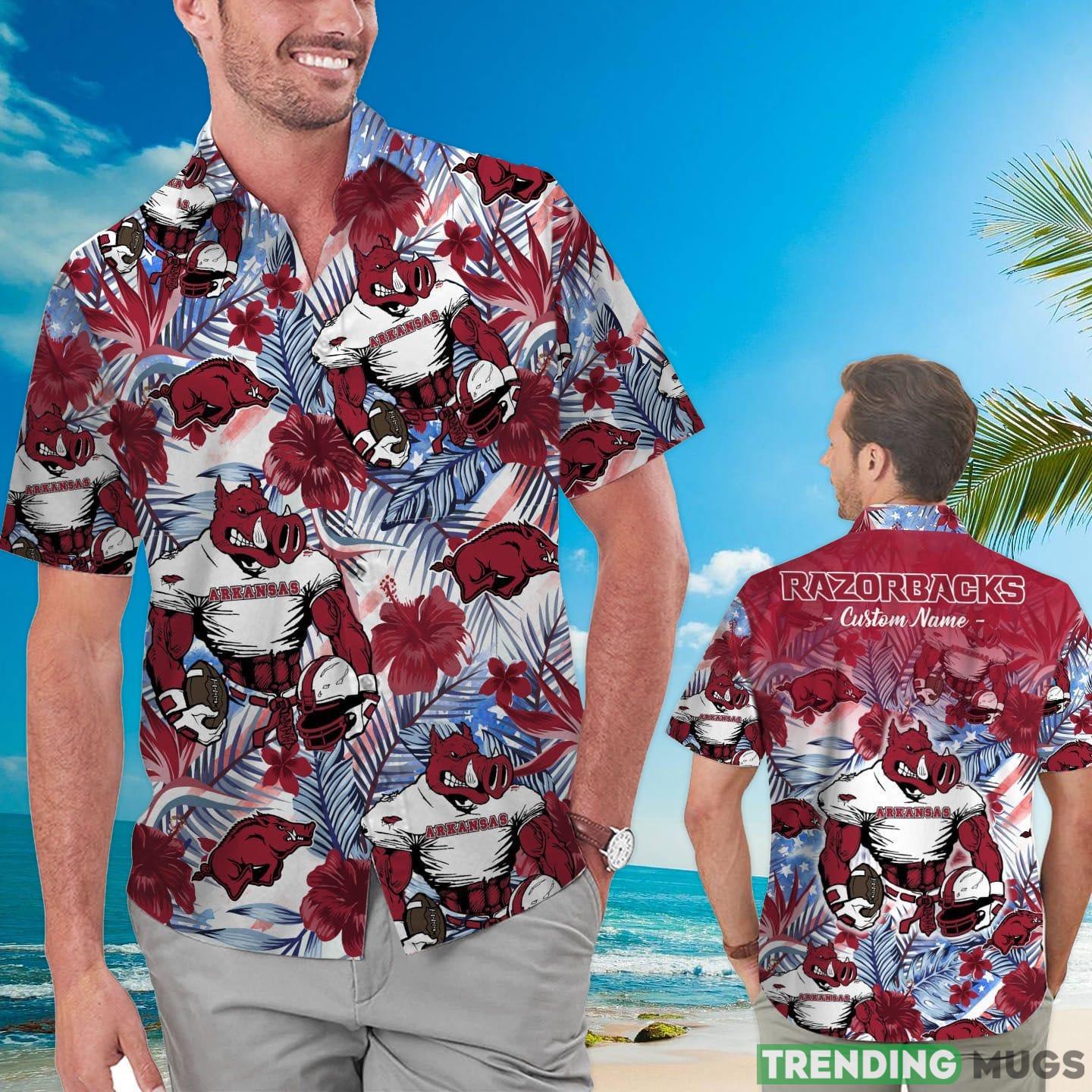 Arkansas Razorbacks Tropical Floral Custom Name Aloha Hawaiian Shirt Product Photo 1 Arkansas Razorbacks Tropical Floral Custom Name Aloha Hawaiian Shirt Product Photo 1