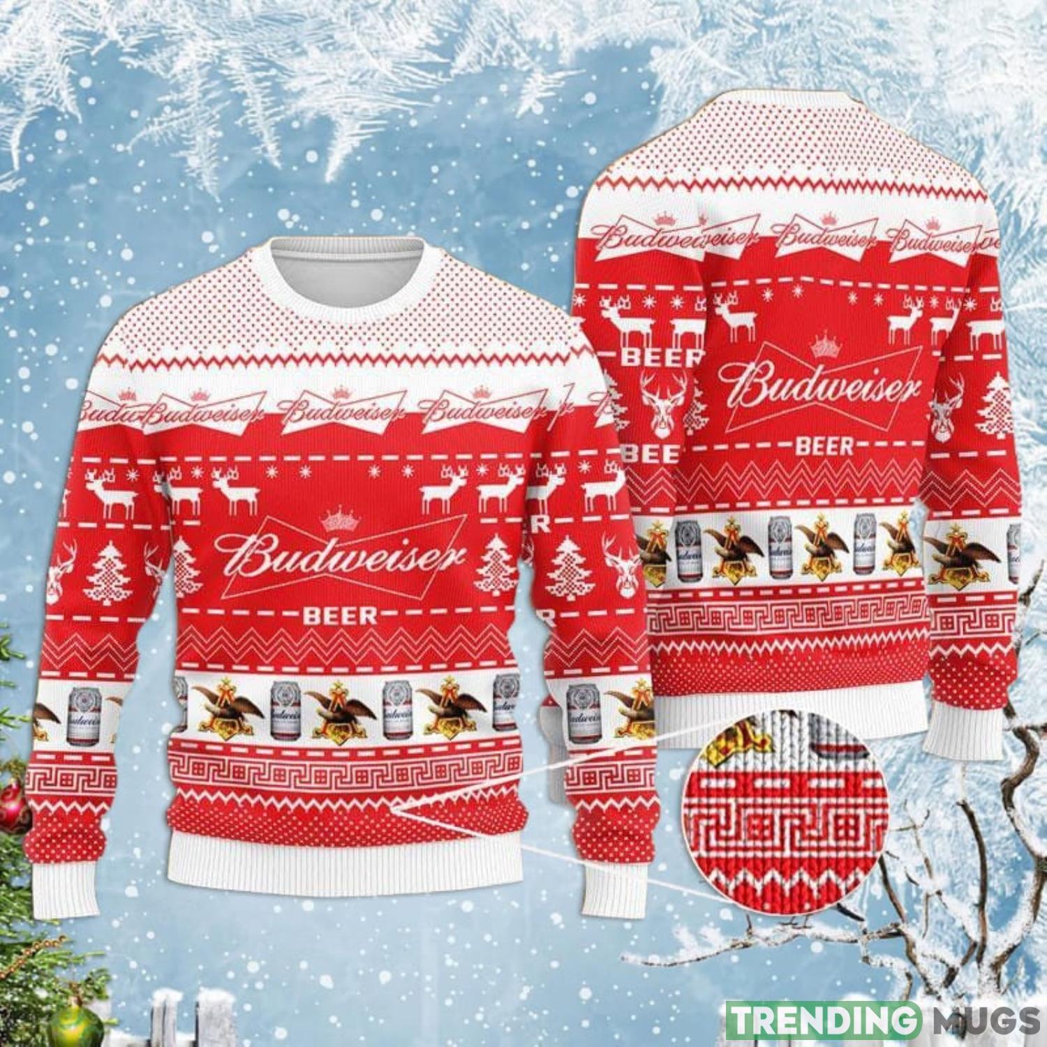 Budweiser Beer Lover Red Ugly Christmas Sweater Product Photo 1 Budweiser Beer Lover Red Ugly Christmas Sweater Product Photo 1