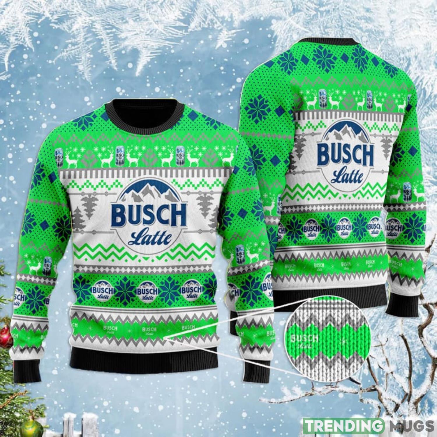 Busch Latte Beer Lover Green Ugly Christmas Sweater Product Photo 1 Busch Latte Beer Lover Green Ugly Christmas Sweater Product Photo 1