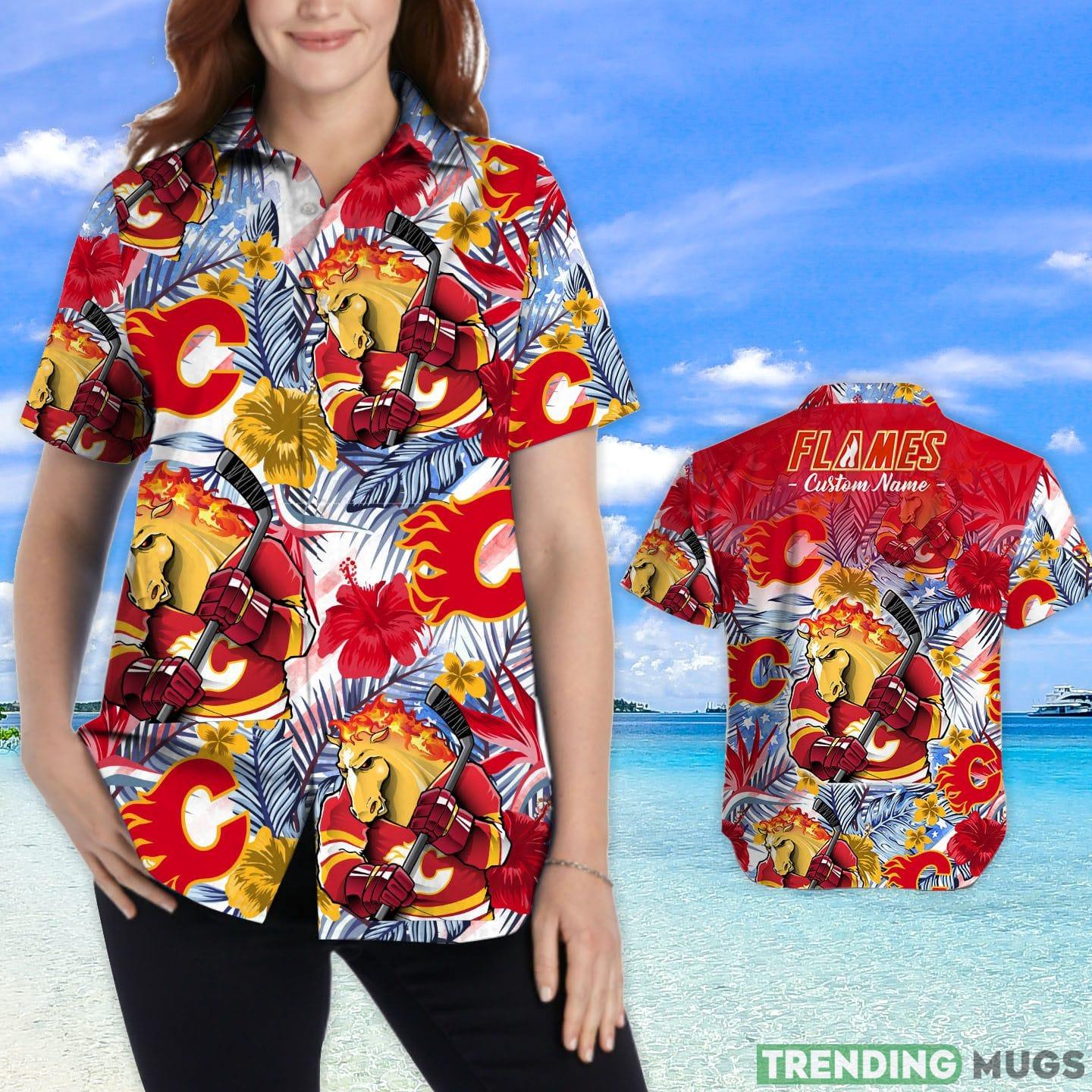 Calgary Flames Tropical Floral Custom Name Aloha Hawaiian Shirt Hawaiian Shirt Calgary Flames Tropical Floral Custom Name Aloha Hawaiian Shirt Hawaiian Shirt