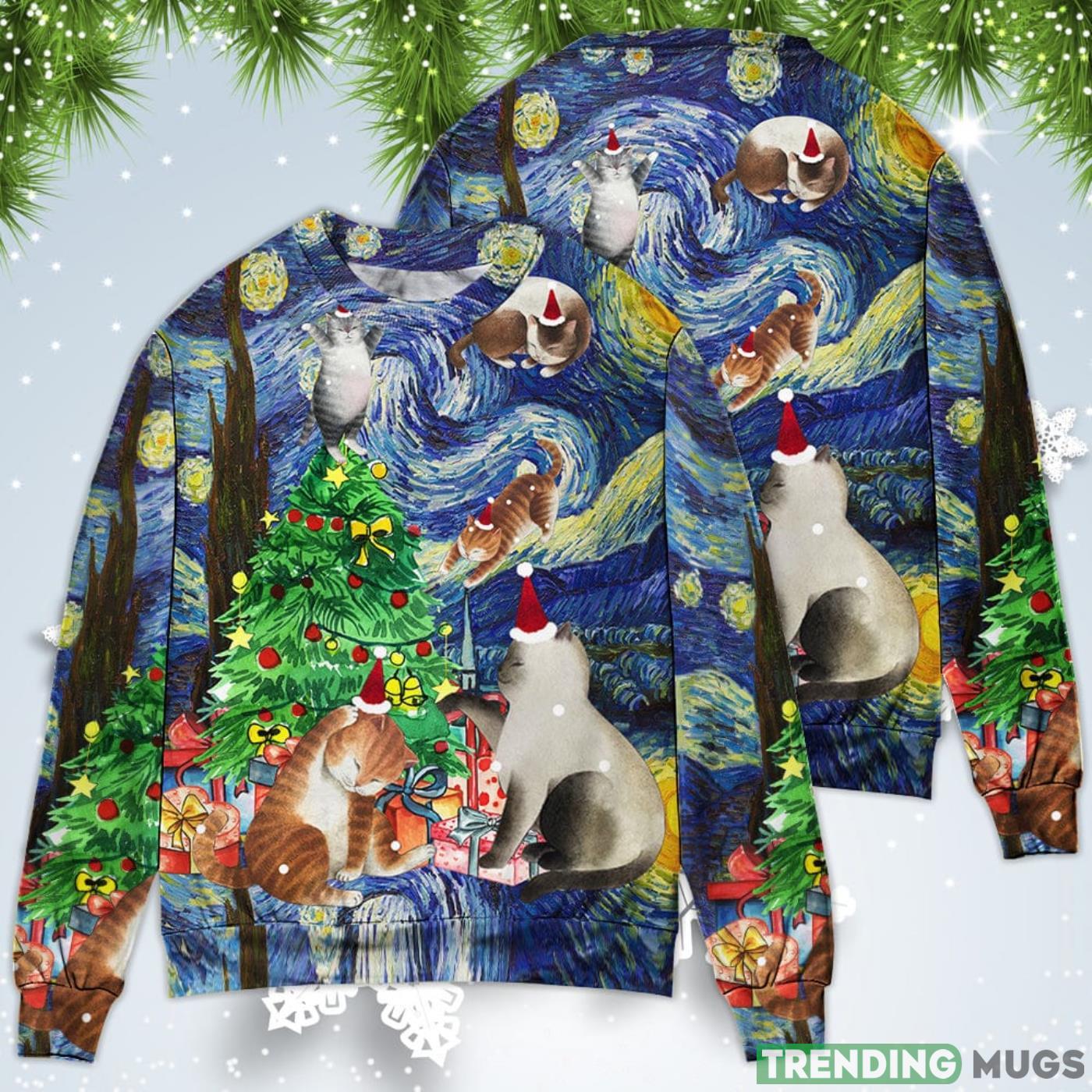 Cat Playing In Starry Night Christmas Sweatshirt Sweater Sweater Cat Playing In Starry Night Christmas Sweatshirt Sweater Sweater
