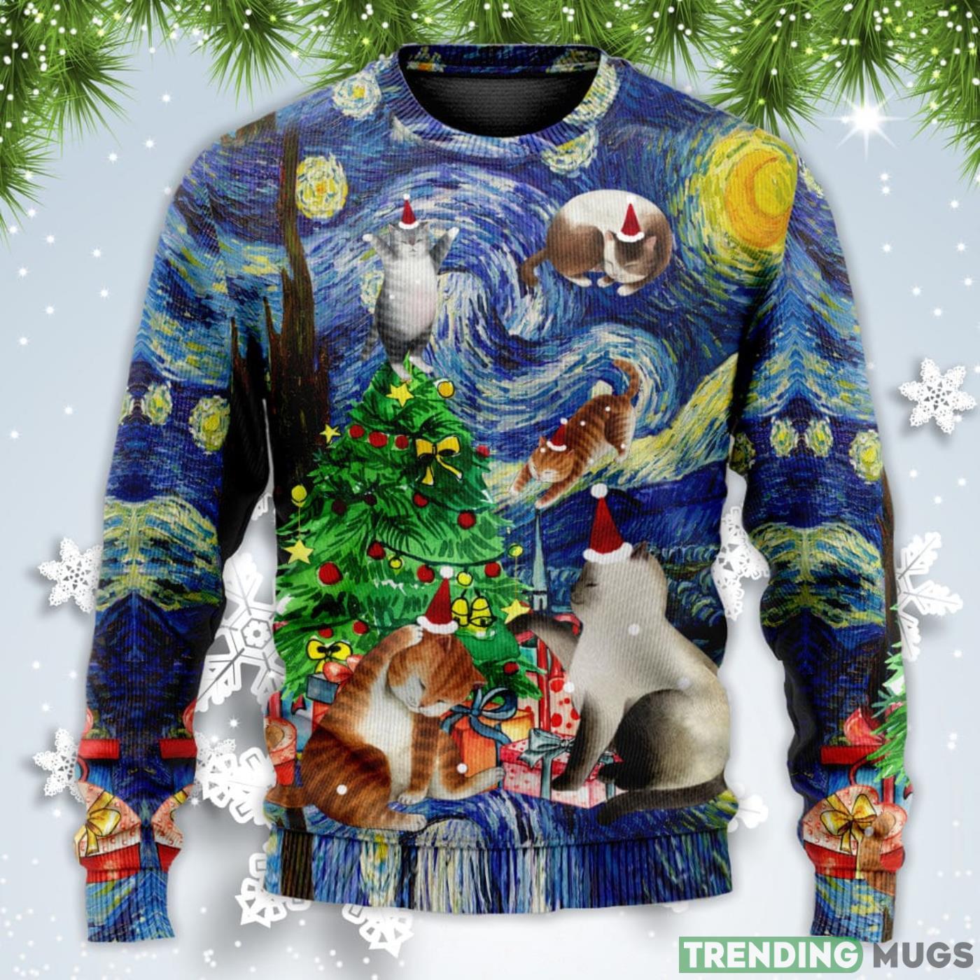 Cat Playing In Starry Night Christmas Sweatshirt Sweater Sweater Cat Playing In Starry Night Christmas Sweatshirt Sweater Sweater