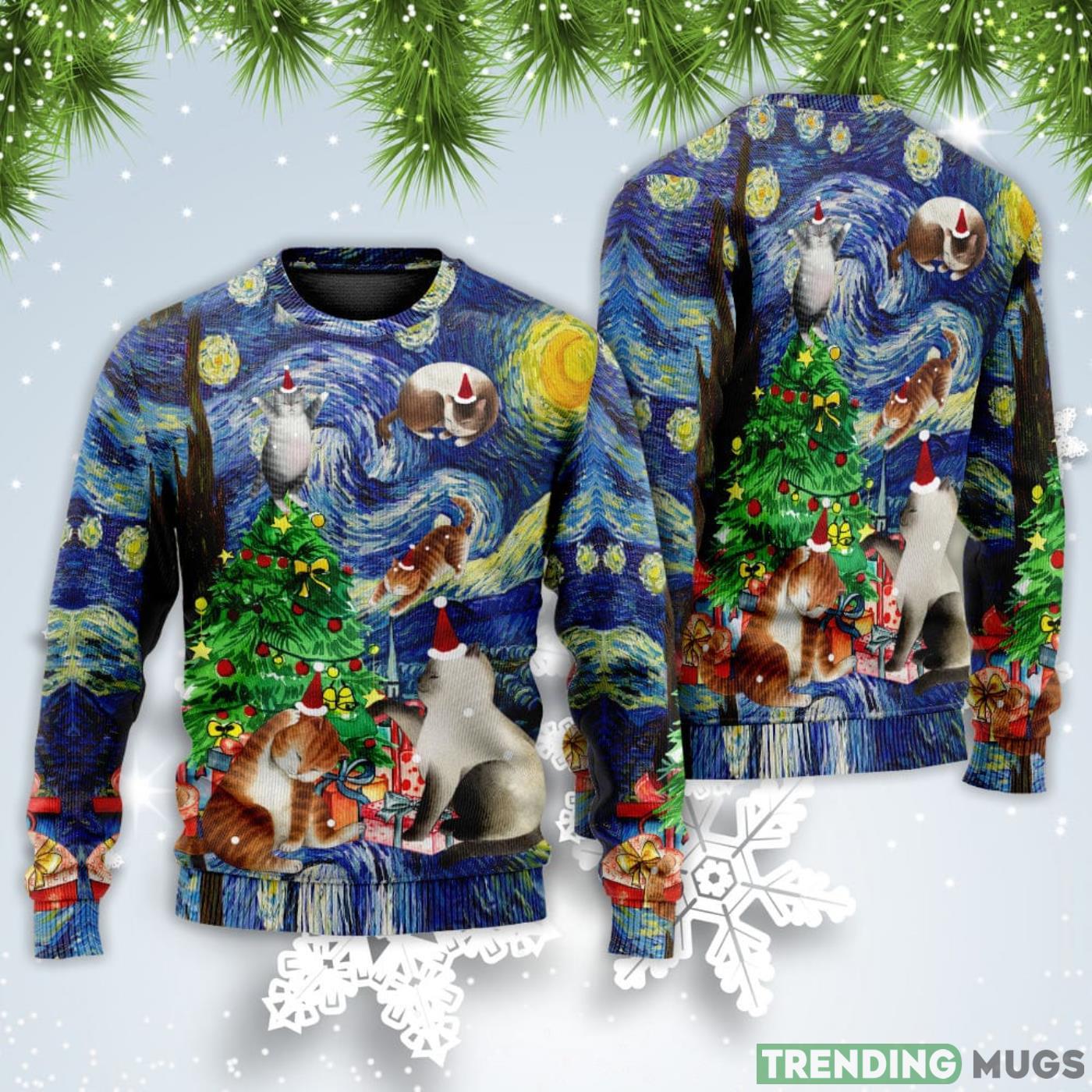 Cat Playing In Starry Night Christmas Sweatshirt Sweater Sweater Cat Playing In Starry Night Christmas Sweatshirt Sweater Sweater