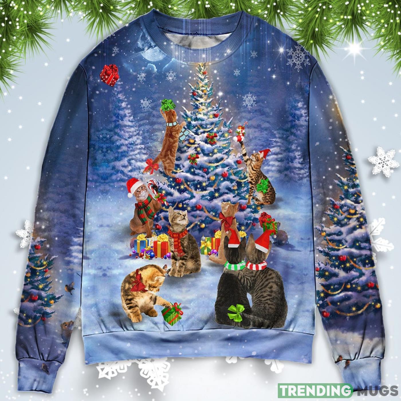 Cats Love Tree Christmas Sweatshirt Sweater Product Photo 1 Cats Love Tree Christmas Sweatshirt Sweater Product Photo 1