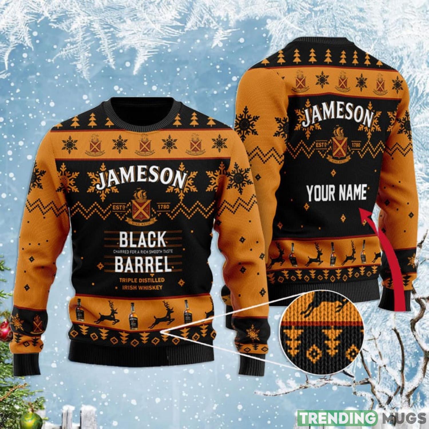 Custom Black Barrel Jameson Whiskey Ugly Christmas Sweater Product Photo 1 Custom Black Barrel Jameson Whiskey Ugly Christmas Sweater Product Photo 1