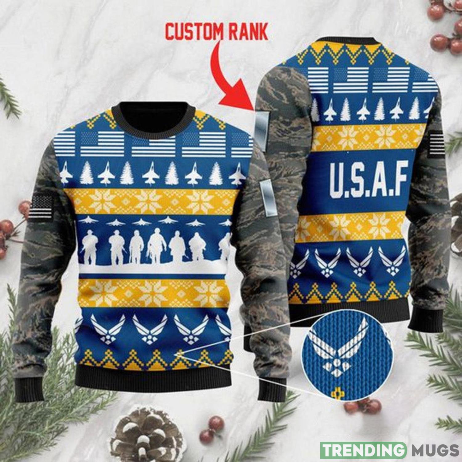 Custom Name US Air Force Ugly Christmas Sweater Product Photo 1 Custom Name US Air Force Ugly Christmas Sweater Product Photo 1