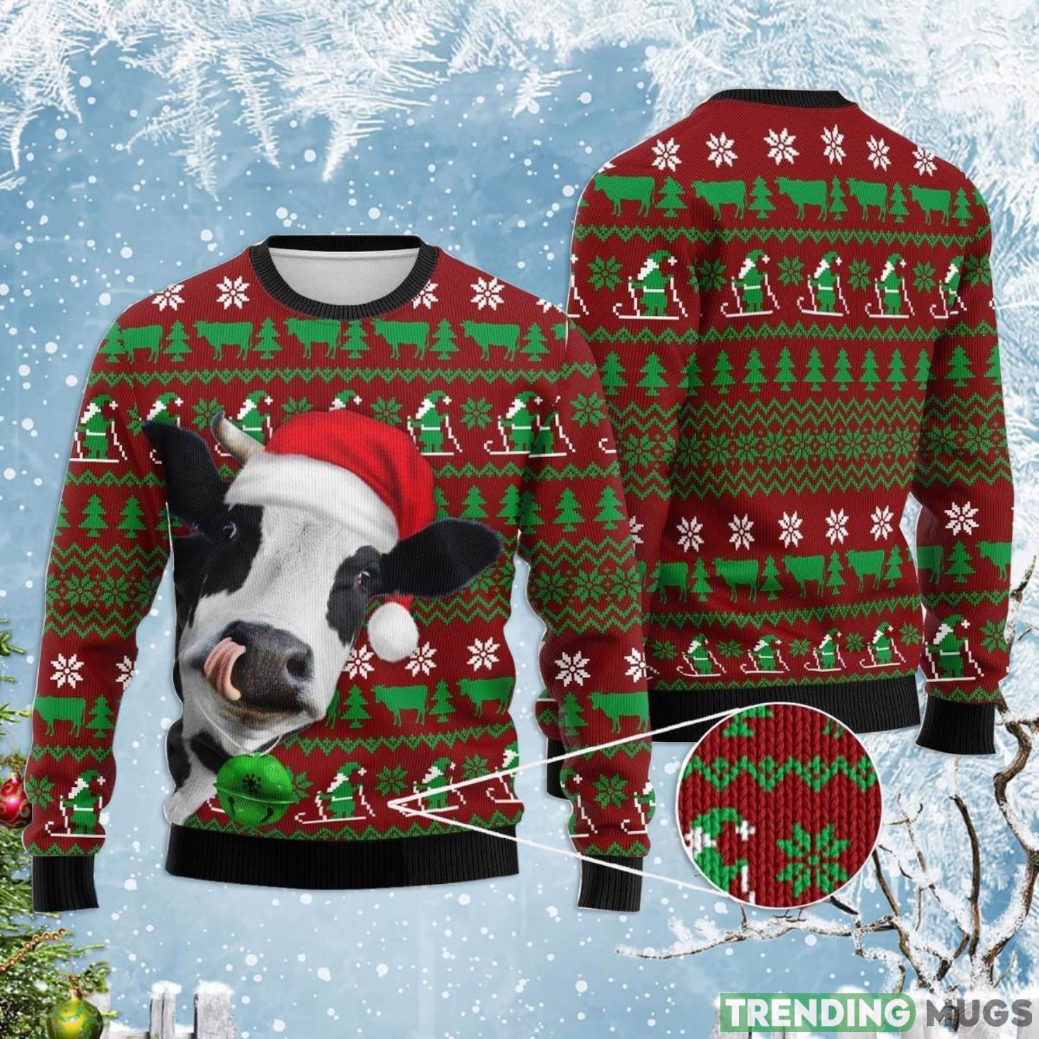 Cute Cow And Santa Hat Ugly Christmas Sweater Product Photo 1 Cute Cow And Santa Hat Ugly Christmas Sweater Product Photo 1