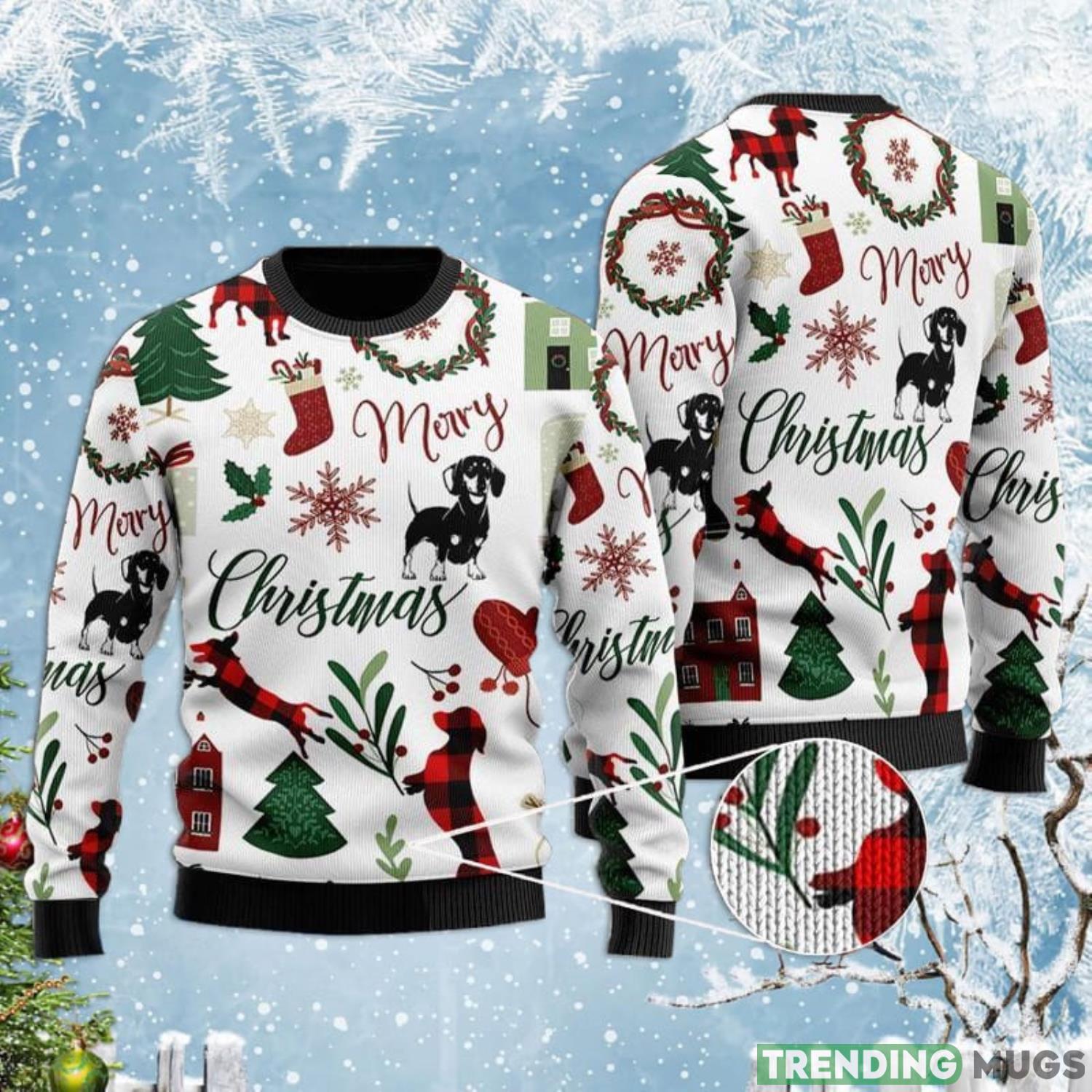 Dachshund All Over Printed Ugly Christmas Sweater Product Photo 1 Dachshund All Over Printed Ugly Christmas Sweater Product Photo 1