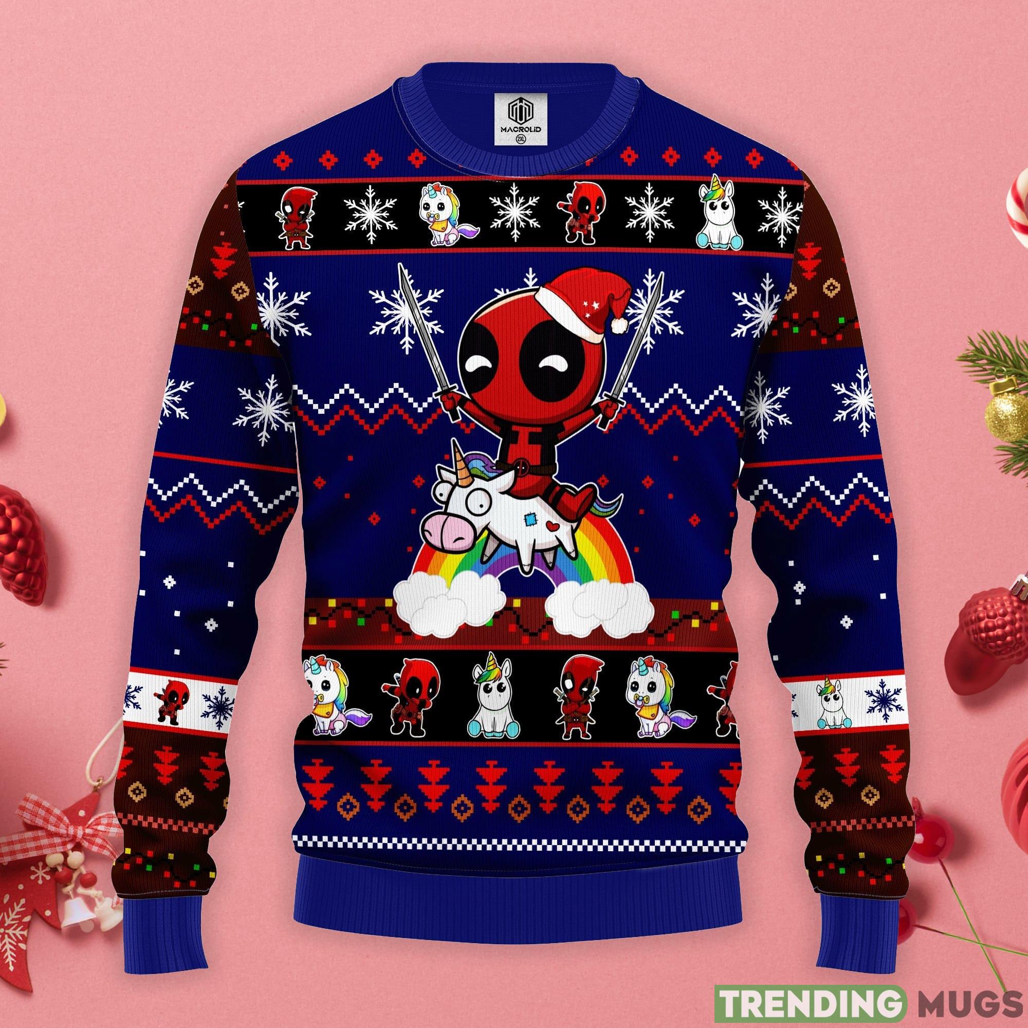 Deadpool Unicorn  Blue Ugly Christmas Sweater Product Photo 1