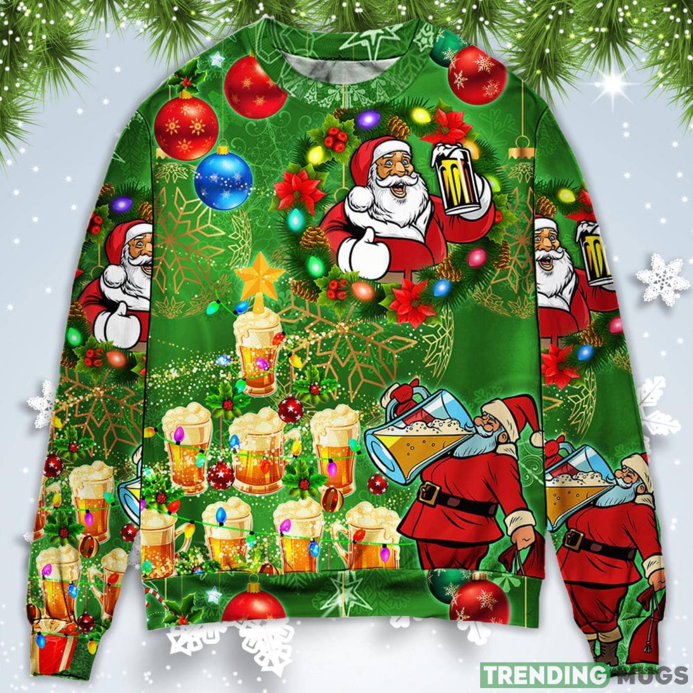 Funny Santa Claus Drinking Beer Happy Tree Green Light Christmas Sweatshirt Sweater Product Photo 1 Funny Santa Claus Drinking Beer Happy Tree Green Light Christmas Sweatshirt Sweater Product Photo 1