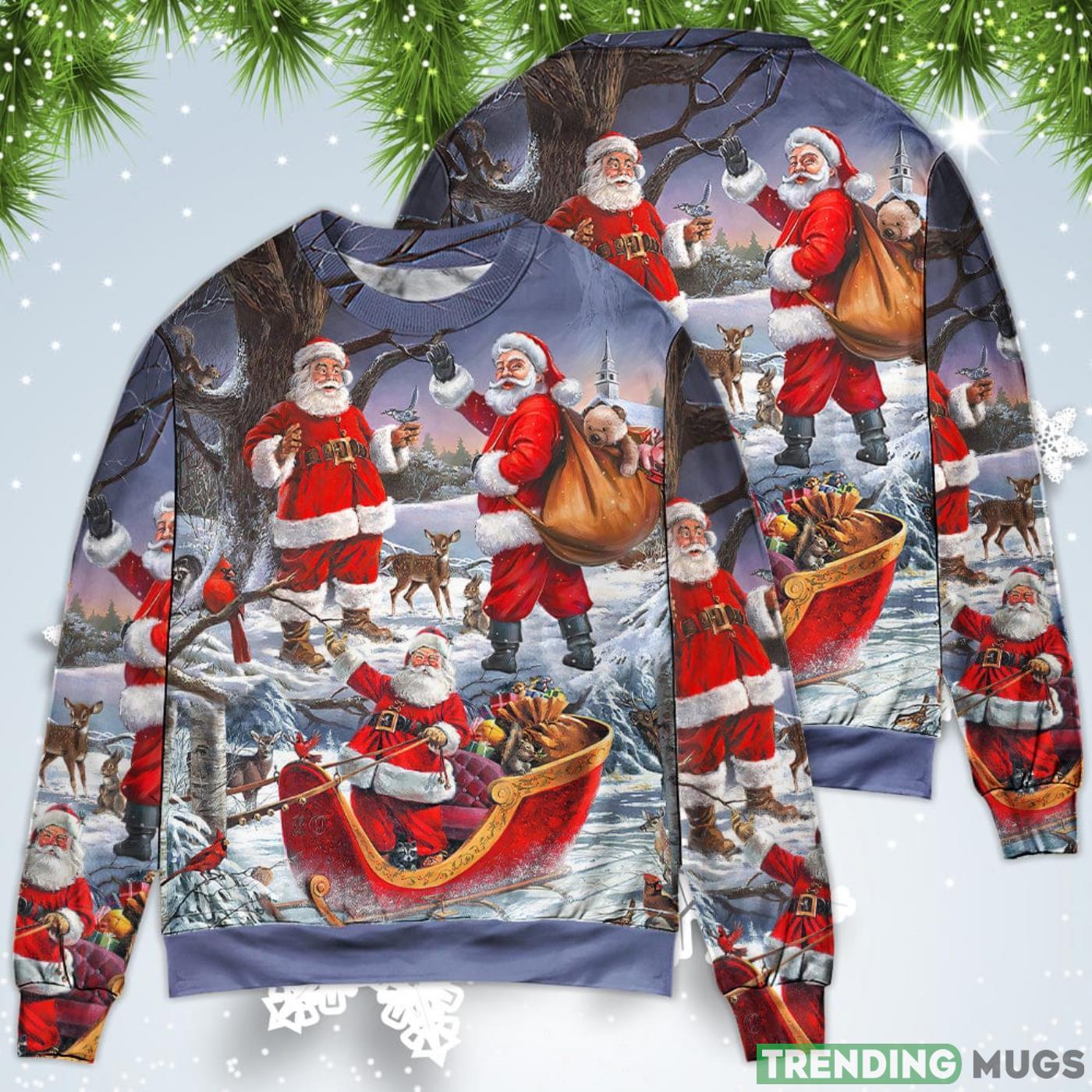 Funny Santa Claus Happy Xmas Is Coming Art Style Christmas Sweatshirt Sweater GCI Product Photo 1 Funny Santa Claus Happy Xmas Is Coming Art Style Christmas Sweatshirt Sweater GCI Product Photo 1