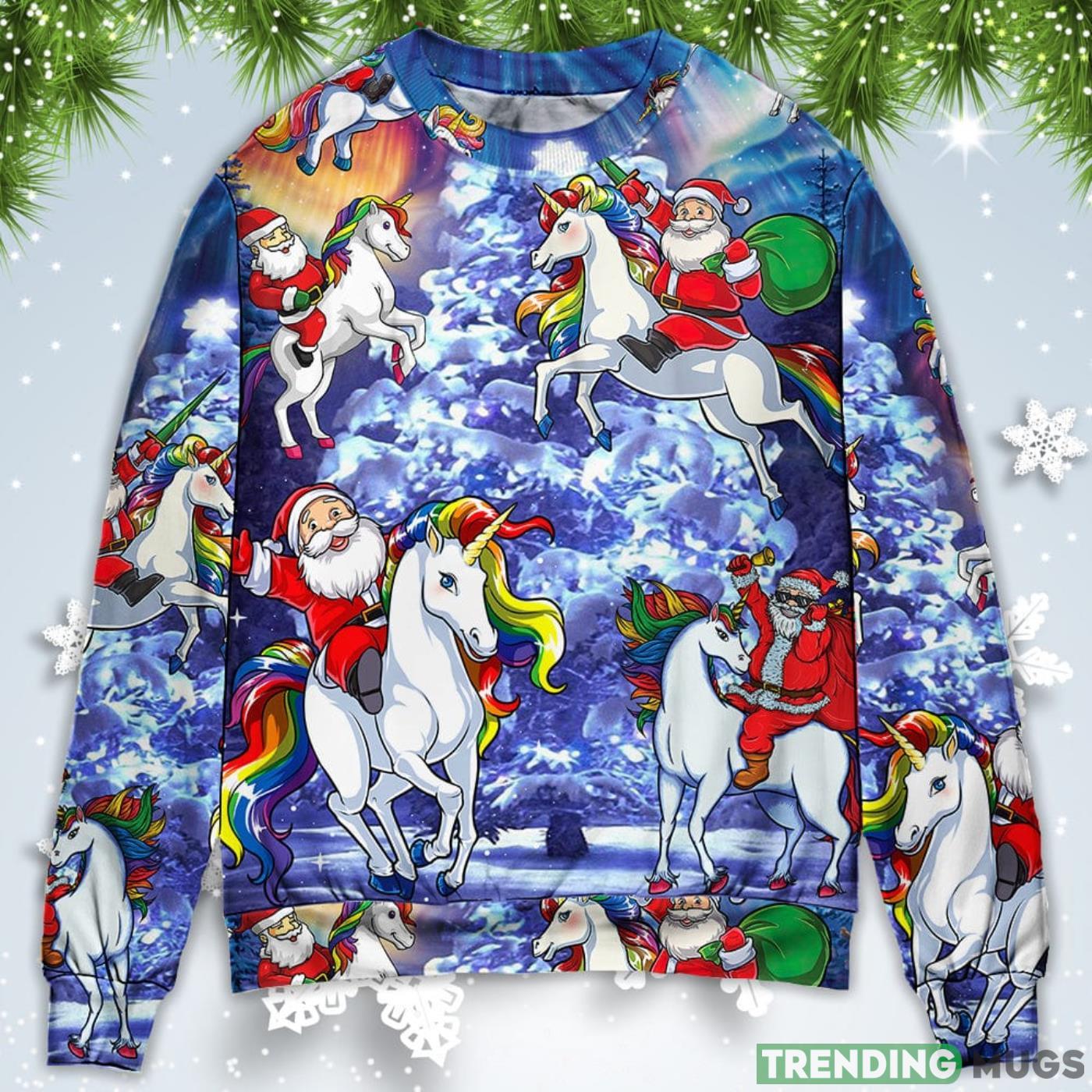 Funny Santa Claus Riding Unicorn Rainbow Sky Night Christmas Sweatshirt Sweater Sweater Funny Santa Claus Riding Unicorn Rainbow Sky Night Christmas Sweatshirt Sweater Sweater