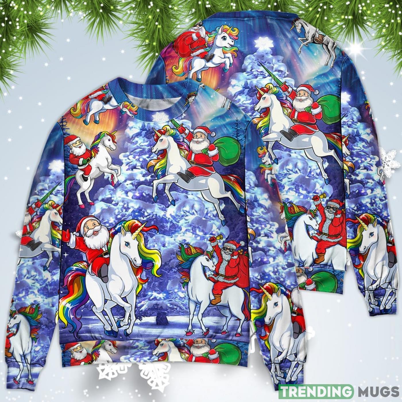 Funny Santa Claus Riding Unicorn Rainbow Sky Night Christmas Sweatshirt Sweater Sweater Funny Santa Claus Riding Unicorn Rainbow Sky Night Christmas Sweatshirt Sweater Sweater