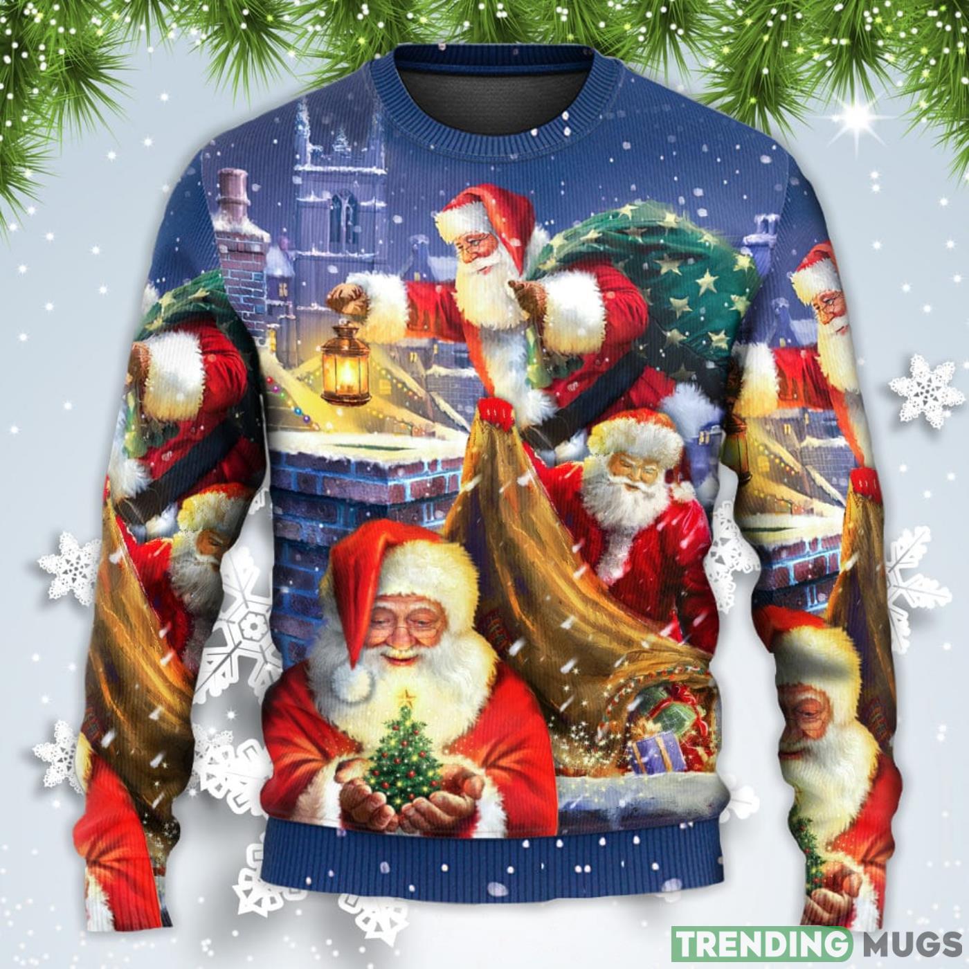 Funny Santa Claus Up On Rooftop Art Style Christmas Sweatshirt Sweater Sweater Funny Santa Claus Up On Rooftop Art Style Christmas Sweatshirt Sweater Sweater