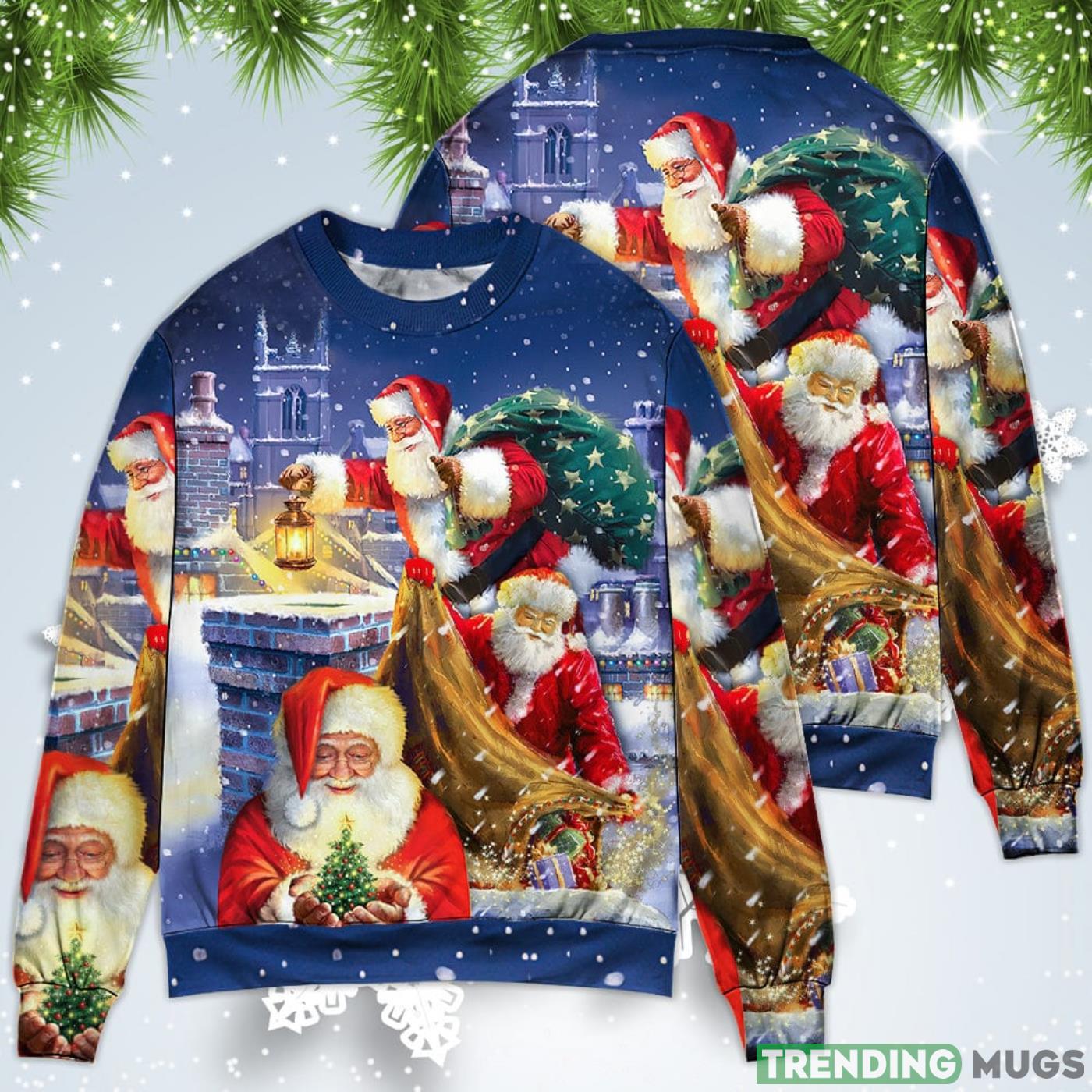 Funny Santa Claus Up On Rooftop Art Style Christmas Sweatshirt Sweater Product Photo 1 Funny Santa Claus Up On Rooftop Art Style Christmas Sweatshirt Sweater Product Photo 1