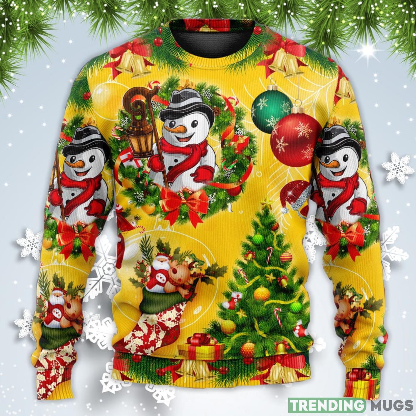 Funny Snowman Happy Tree Yellow Light Christmas Sweatshirt Sweater Sweater Funny Snowman Happy Tree Yellow Light Christmas Sweatshirt Sweater Sweater