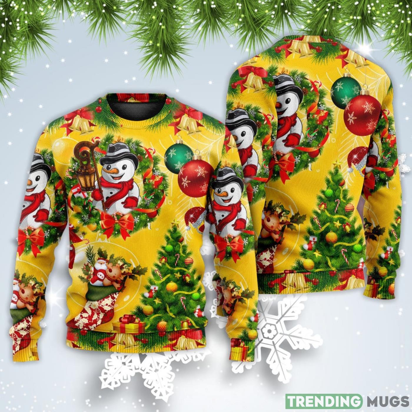 Funny Snowman Happy Tree Yellow Light Christmas Sweatshirt Sweater Sweater Funny Snowman Happy Tree Yellow Light Christmas Sweatshirt Sweater Sweater