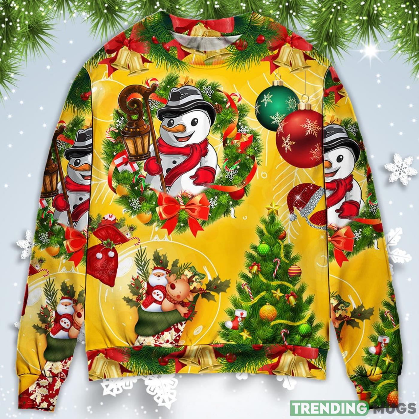 Funny Snowman Happy Tree Yellow Light Christmas Sweatshirt Sweater Product Photo 1 Funny Snowman Happy Tree Yellow Light Christmas Sweatshirt Sweater Product Photo 1