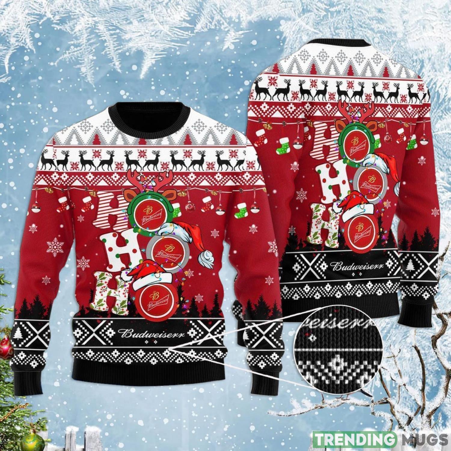 HoHoHo Budweiser Beer Ugly Christmas Sweater Product Photo 1 HoHoHo Budweiser Beer Ugly Christmas Sweater Product Photo 1