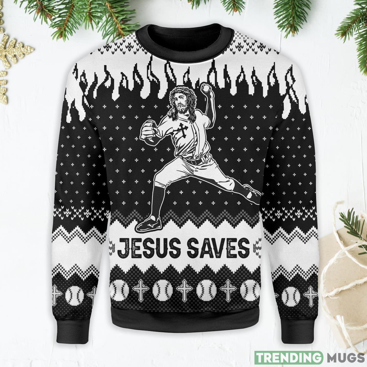 Jesus Saves Baseball Ugly Christmas Sweater Product Photo 1 Jesus Saves Baseball Ugly Christmas Sweater Product Photo 1
