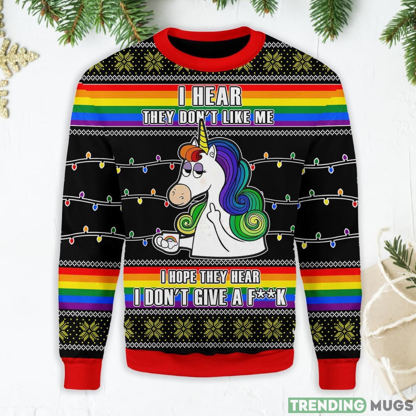 LGBT Unicorn I Don't Give A Fk Ugly Christmas Sweater Product Photo 1 LGBT Unicorn I Don't Give A Fk Ugly Christmas Sweater Product Photo 1