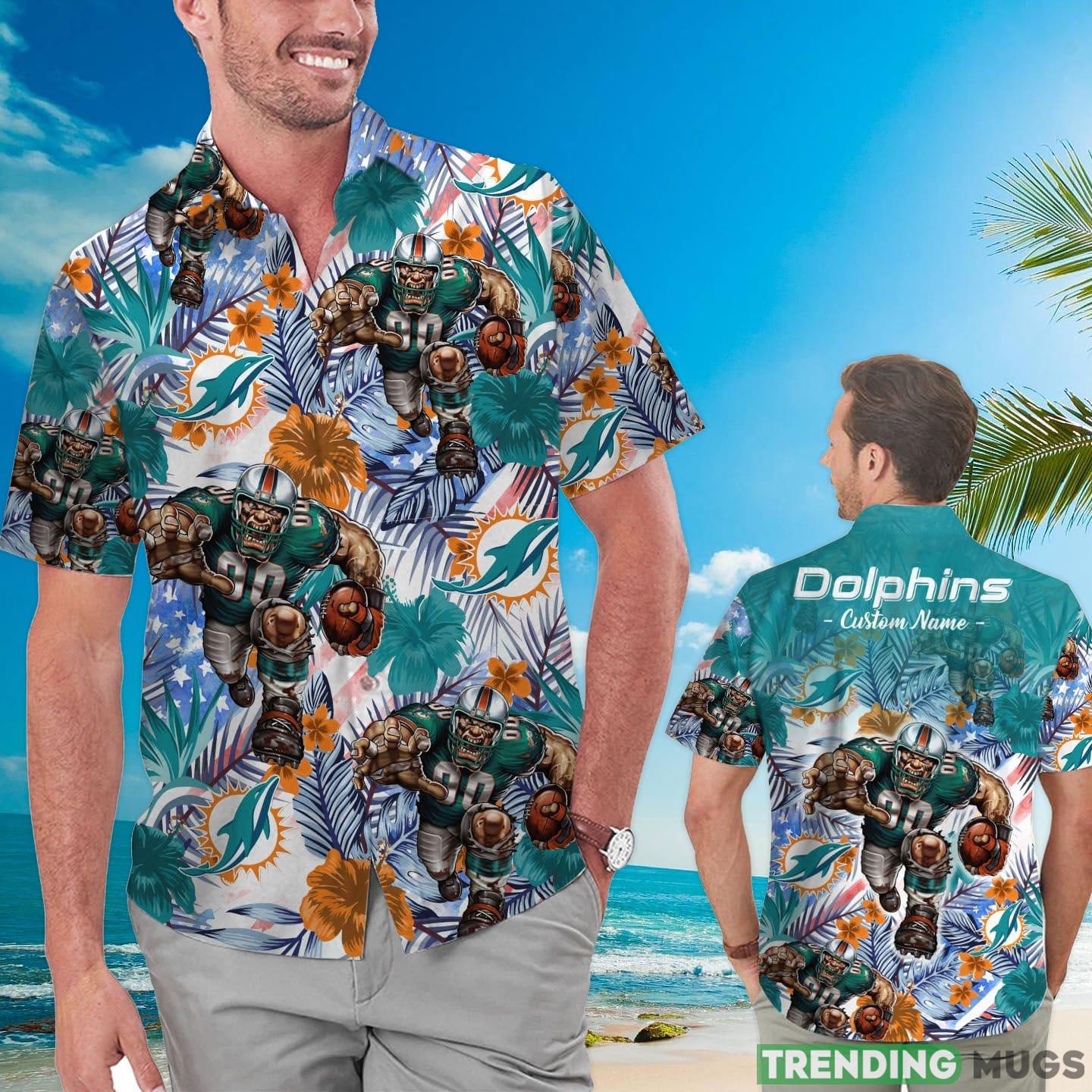 Miami Dolphins Tropical Floral Custom Name Aloha Hawaiian Shirt Product Photo 1 Miami Dolphins Tropical Floral Custom Name Aloha Hawaiian Shirt Product Photo 1