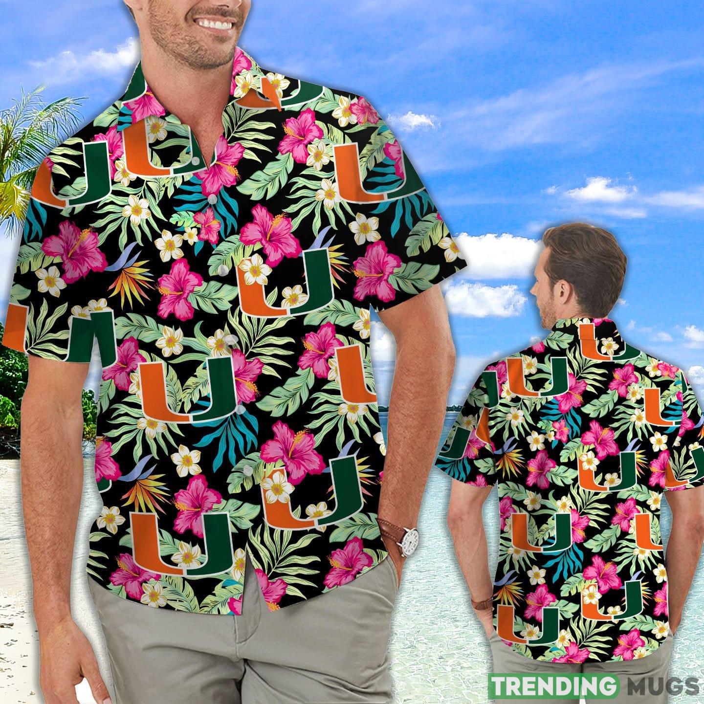 Miami Hurricanes Hibiscus Hawaiian Shirt For Fans Product Photo 1 Miami Hurricanes Hibiscus Hawaiian Shirt For Fans Product Photo 1