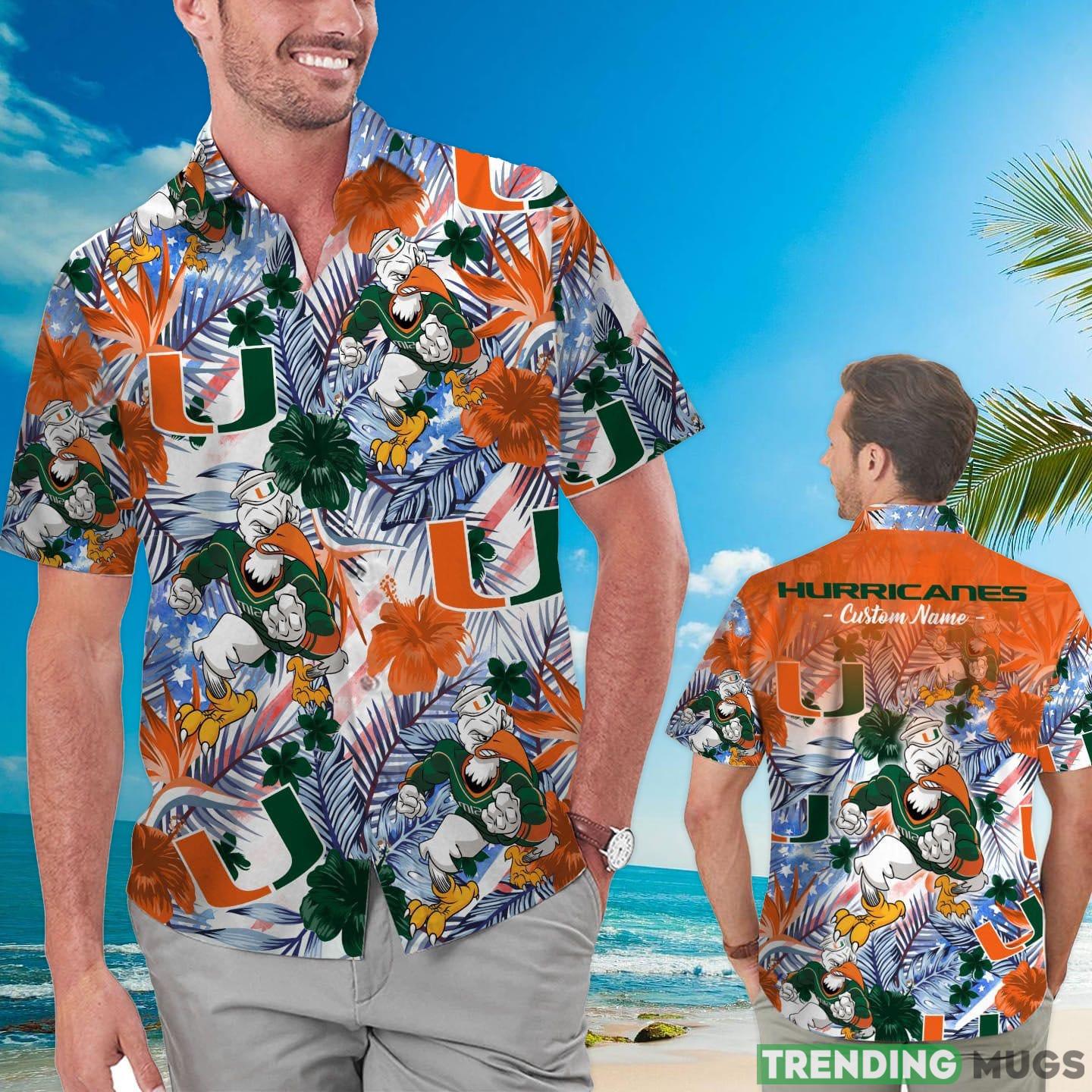 Miami Hurricanes Tropical Floral Custom Name Aloha Hawaiian Shirt Product Photo 1 Miami Hurricanes Tropical Floral Custom Name Aloha Hawaiian Shirt Product Photo 1