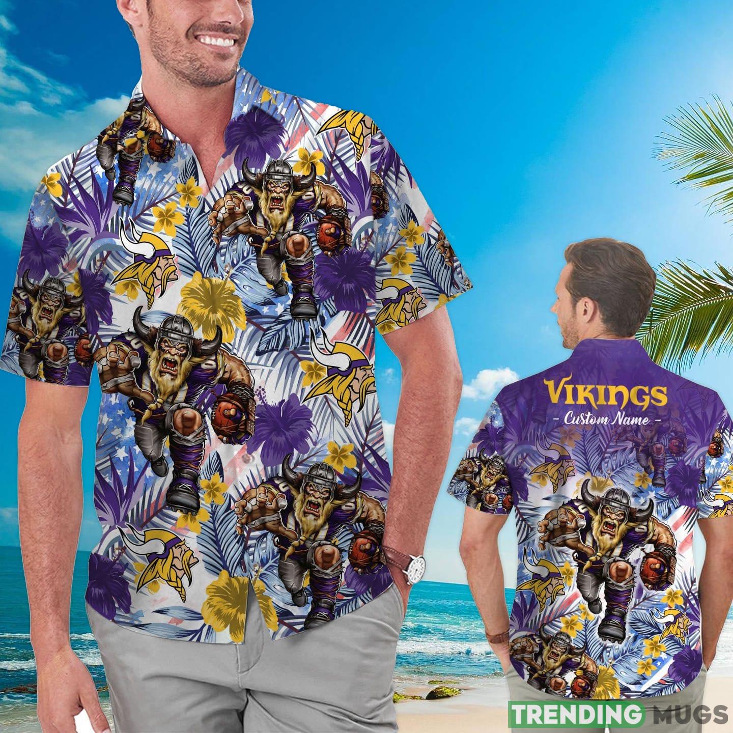 Minnesota Vikings Tropical Floral Custom Name Aloha Hawaiian Shirt Product Photo 1
