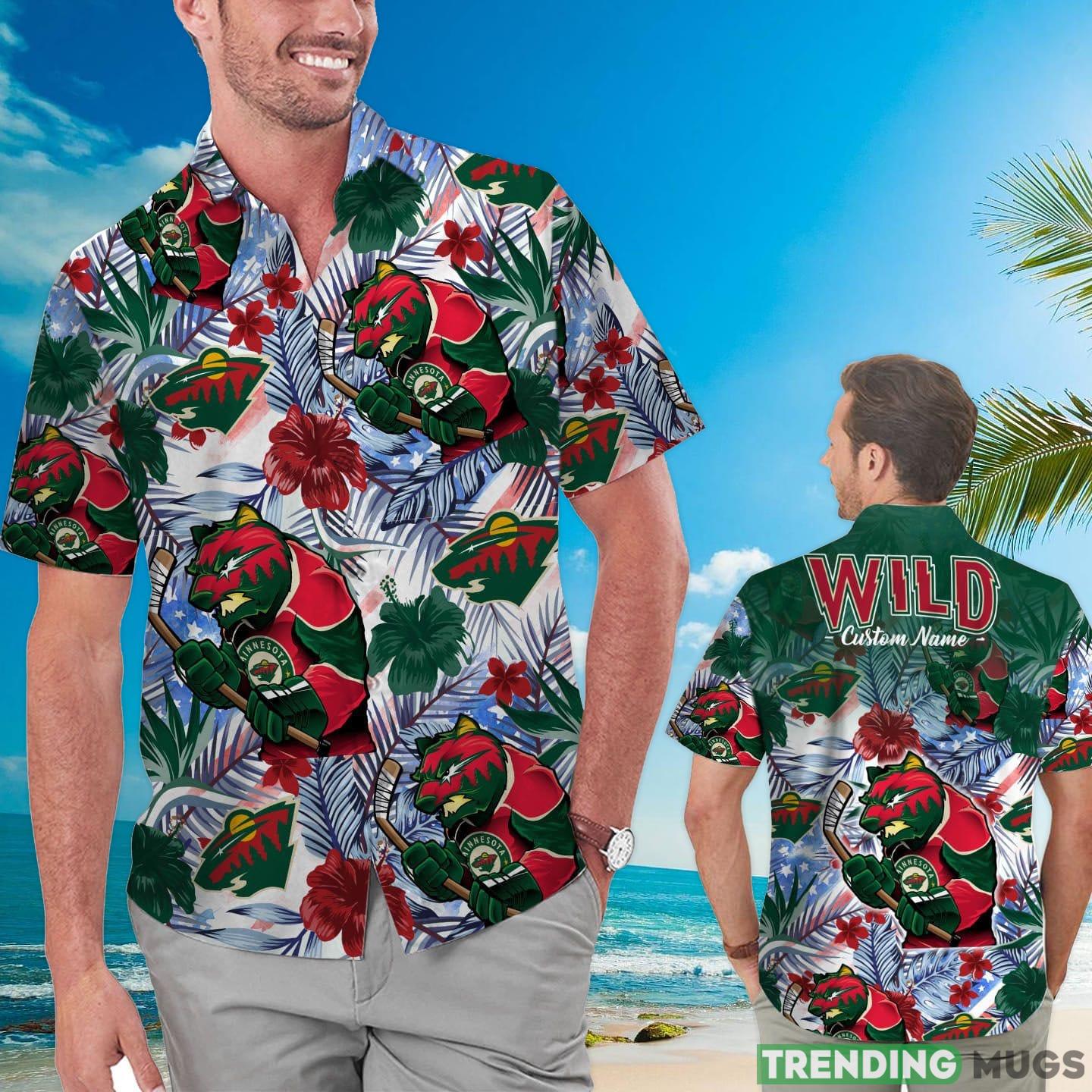 Minnesota Wild Tropical Floral Custom Name Aloha Hawaiian Shirt Product Photo 1 Minnesota Wild Tropical Floral Custom Name Aloha Hawaiian Shirt Product Photo 1
