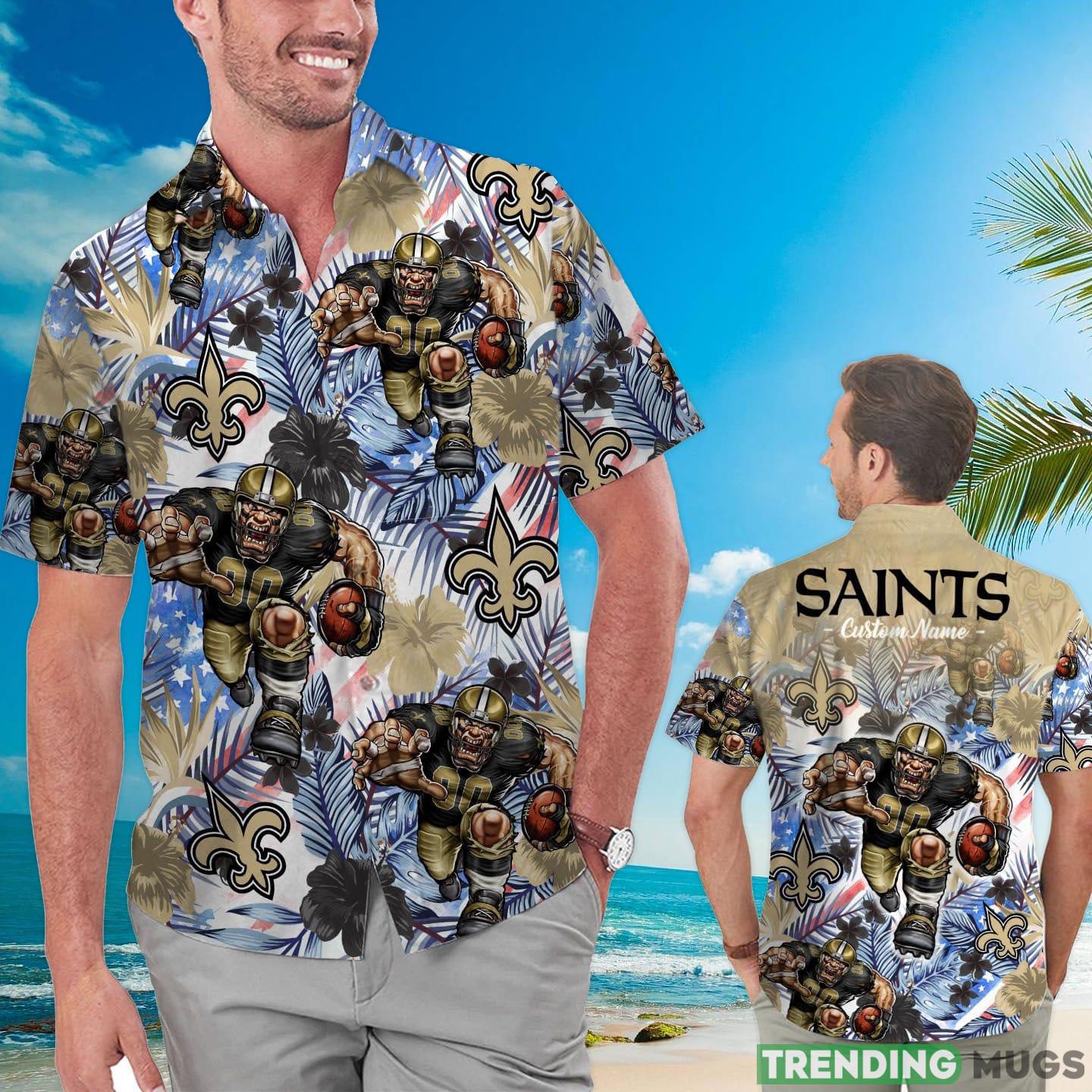 New Orleans Saints Tropical Floral Custom Name Aloha Hawaiian Shirt Product Photo 1 New Orleans Saints Tropical Floral Custom Name Aloha Hawaiian Shirt Product Photo 1