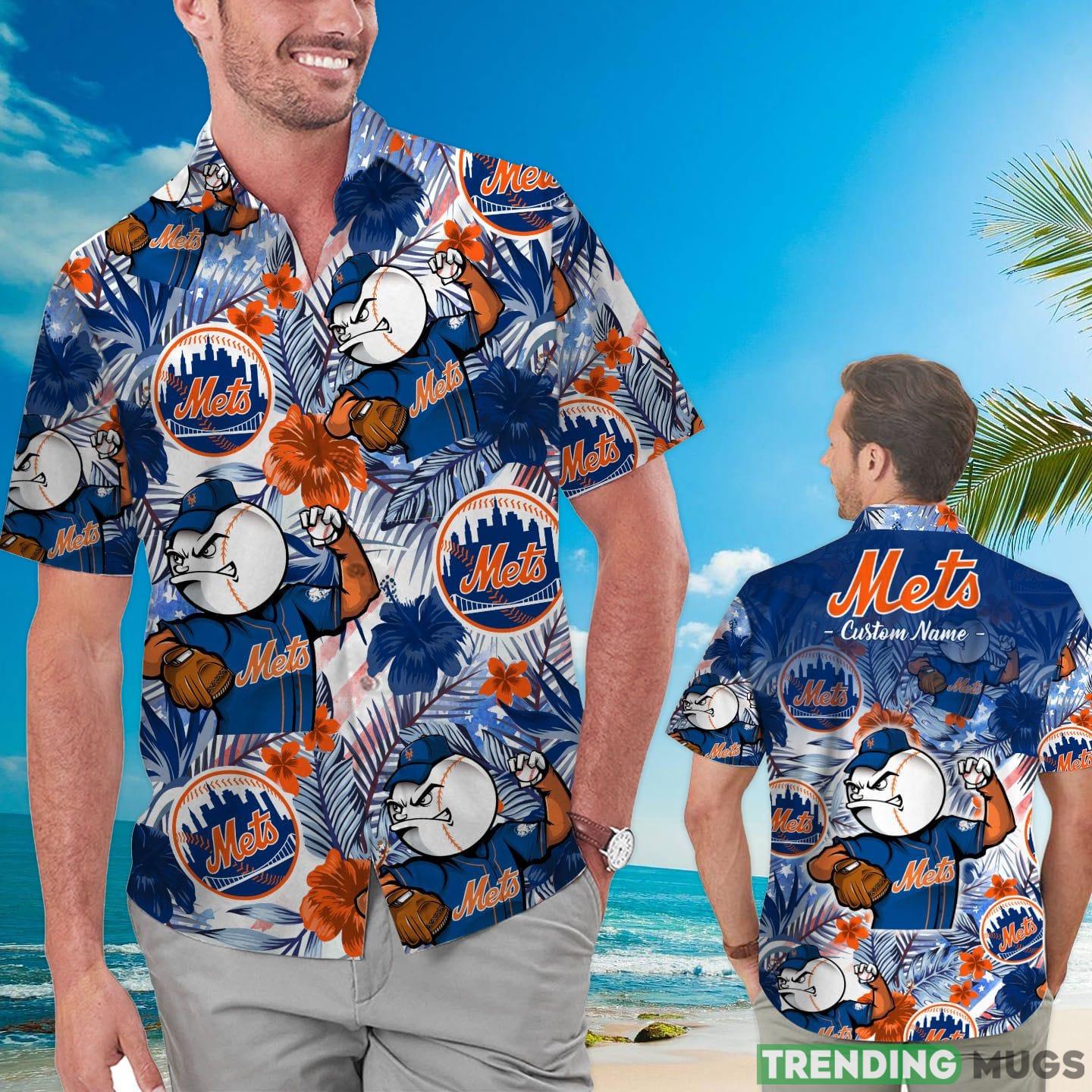 New York Mets Tropical Floral Custom Name Aloha Hawaiian Shirt Product Photo 1 New York Mets Tropical Floral Custom Name Aloha Hawaiian Shirt Product Photo 1